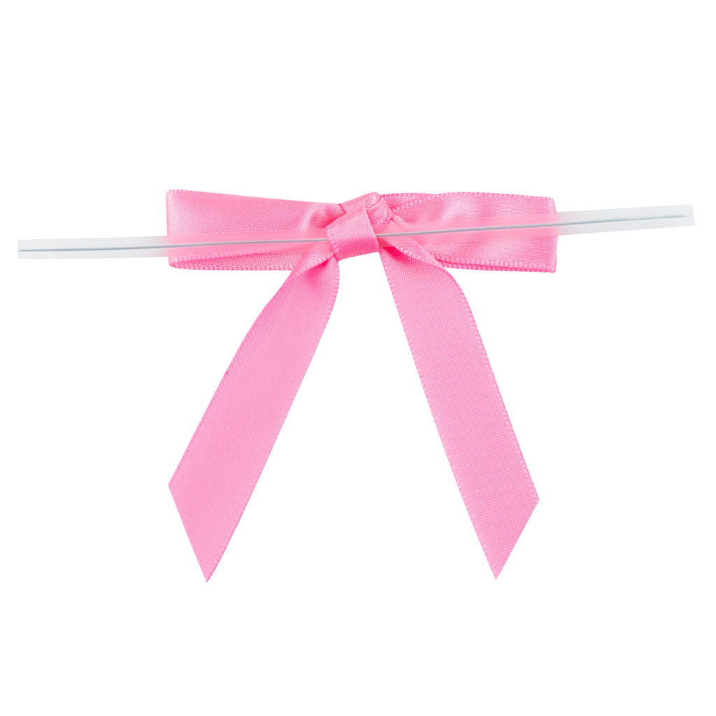 Gift Tek Pink Polyester Satin Twist Tie Bow - Pre-Tied - 3" x 2 1/2" - 100 count box
