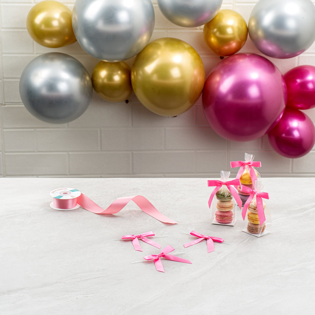 Gift Tek Pink Polyester Satin Twist Tie Bow - Pre-Tied - 3" x 2 1/2" - 100 count box