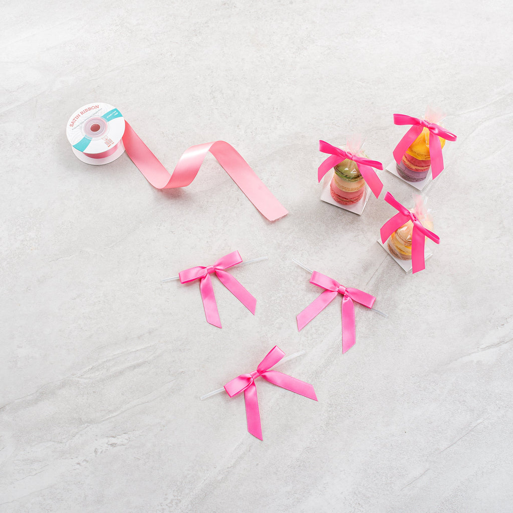 Gift Tek Pink Polyester Satin Twist Tie Bow - Pre-Tied - 3" x 2 1/2" - 4000 count box
