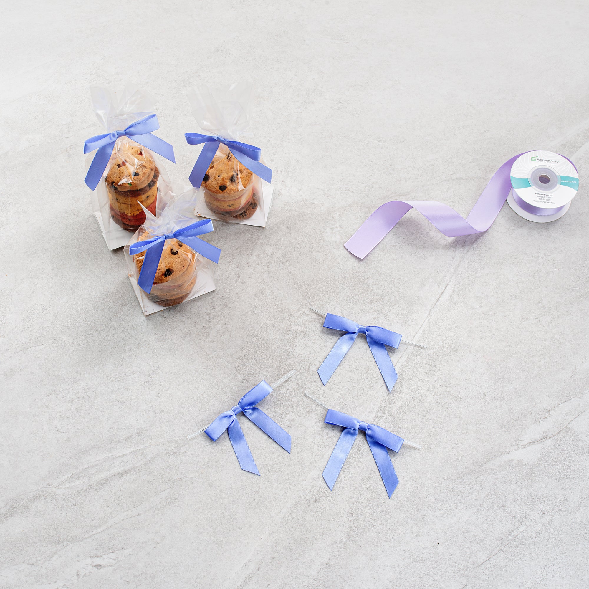 Gift Tek Purple Polyester Satin Twist Tie Bow - Pre-Tied - 3" x 2 1/2" - 4000 count box