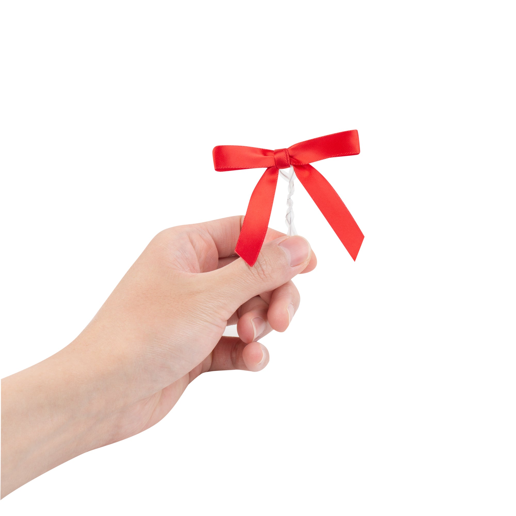 Gift Tek Red Polyester Satin Twist Tie Bow - Pre-Tied - 3" x 2 1/2" - 100 count box
