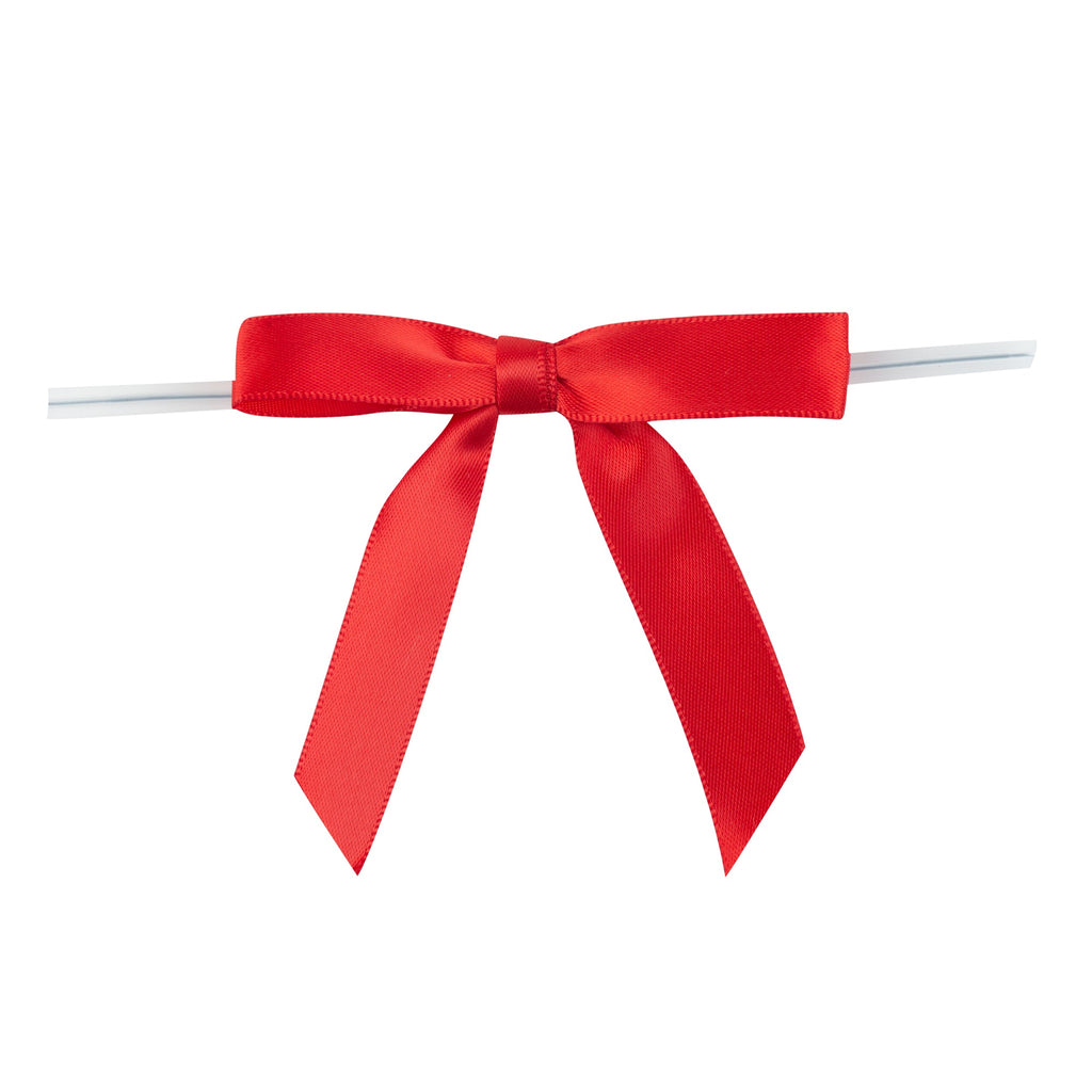 Gift Tek Red Polyester Satin Twist Tie Bow - Pre-Tied - 3" x 2 1/2" - 100 count box