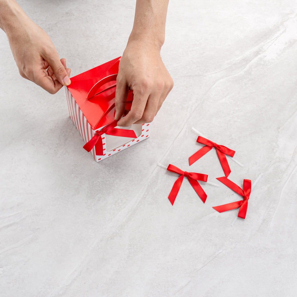 Gift Tek Red Polyester Satin Twist Tie Bow - Pre-Tied - 3" x 2 1/2" - 100 count box