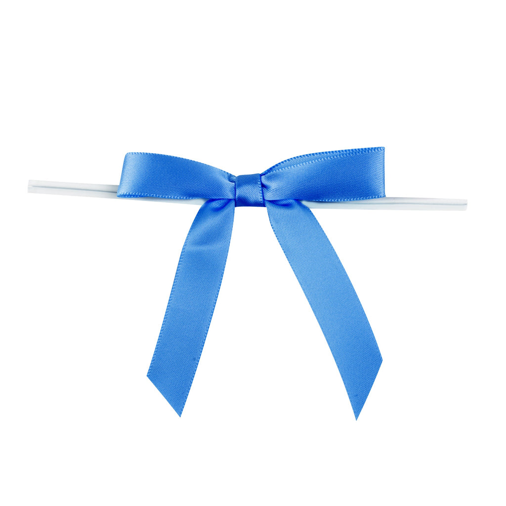 Gift Tek Royal Blue Polyester Satin Twist Tie Bow - Pre-Tied - 3" x 2 1/2" - 4000 count box