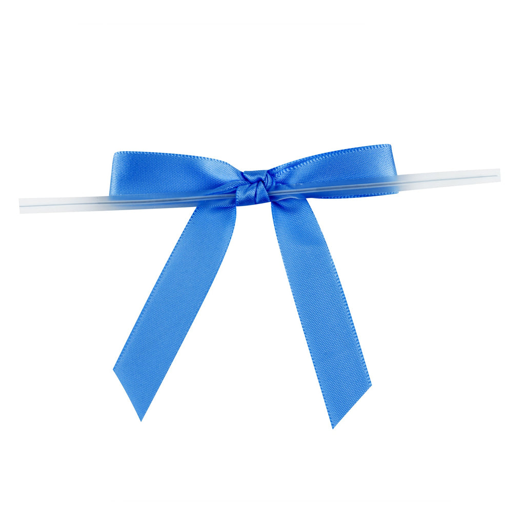 Gift Tek Royal Blue Polyester Satin Twist Tie Bow - Pre-Tied - 3" x 2 1/2" - 4000 count box