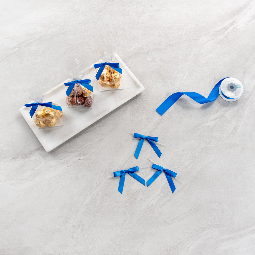 Gift Tek Royal Blue Polyester Satin Twist Tie Bow - Pre-Tied - 3" x 2 1/2" - 4000 count box