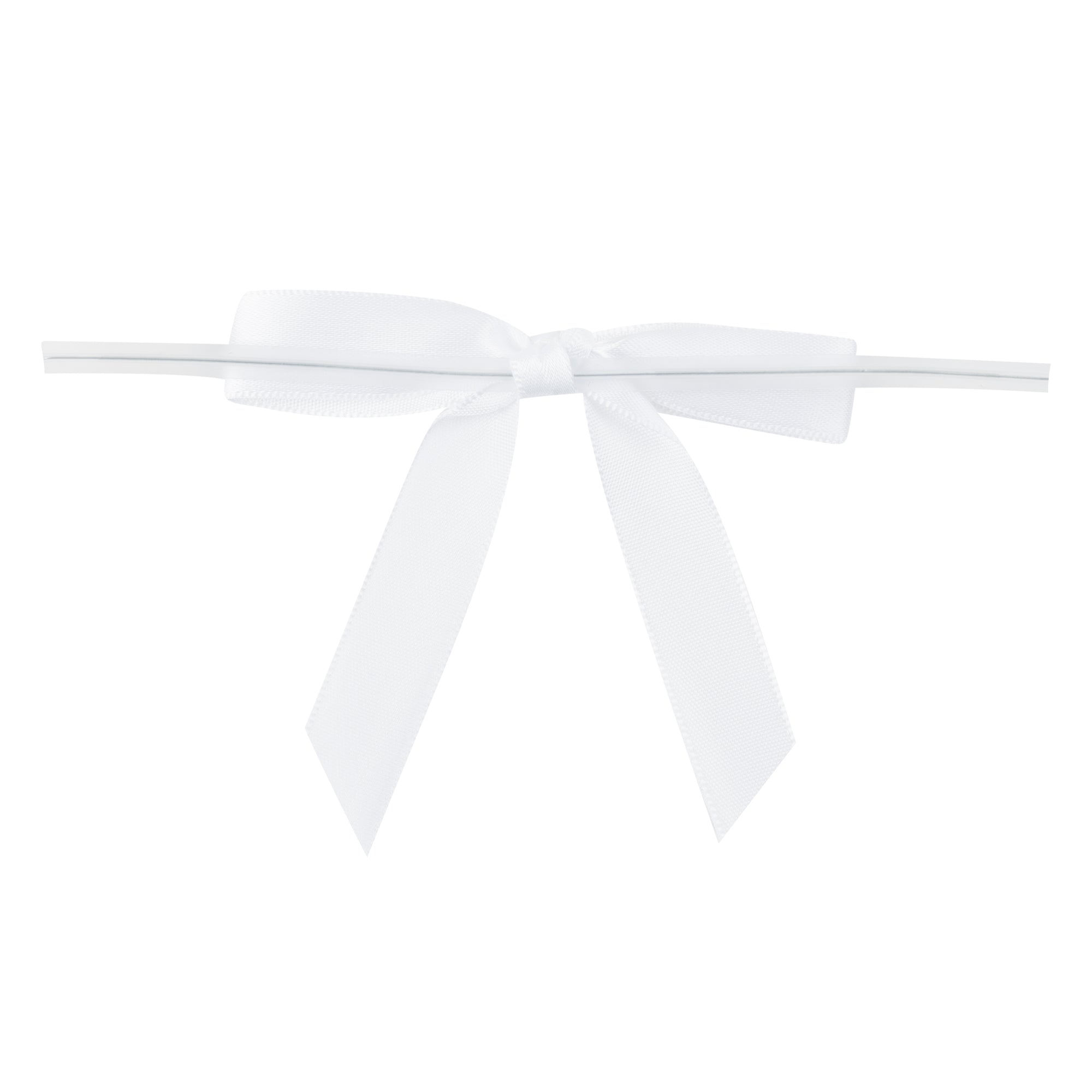 Gift Tek White Polyester Satin Twist Tie Bow - Pre-Tied - 3" x 2 1/2" - 100 count box