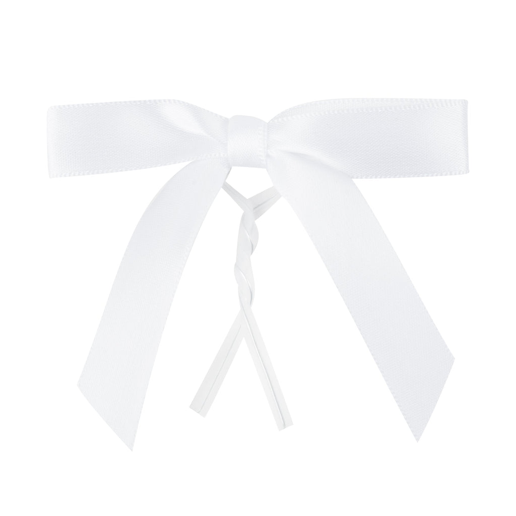 Gift Tek White Polyester Satin Twist Tie Bow - Pre-Tied - 3" x 2 1/2" - 4000 count box