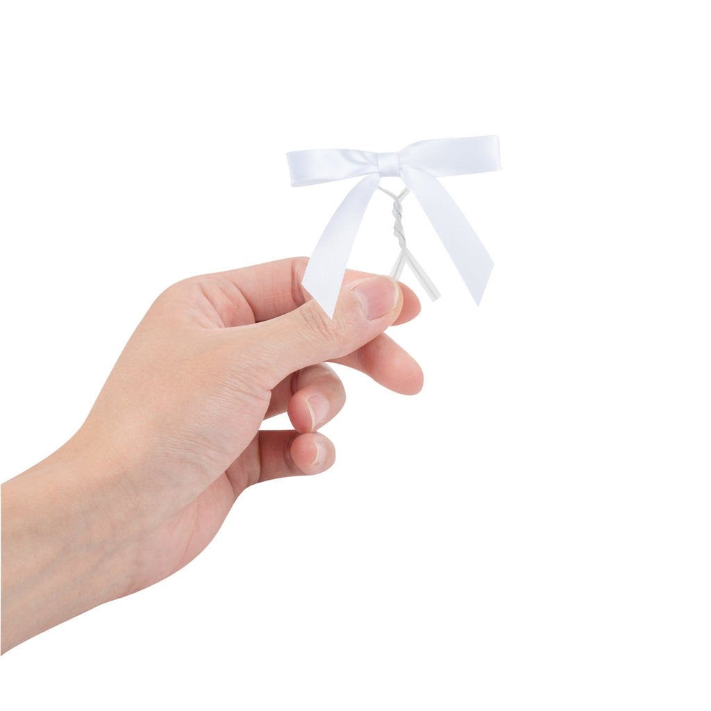 Gift Tek White Polyester Satin Twist Tie Bow - Pre-Tied - 3" x 2 1/2" - 4000 count box