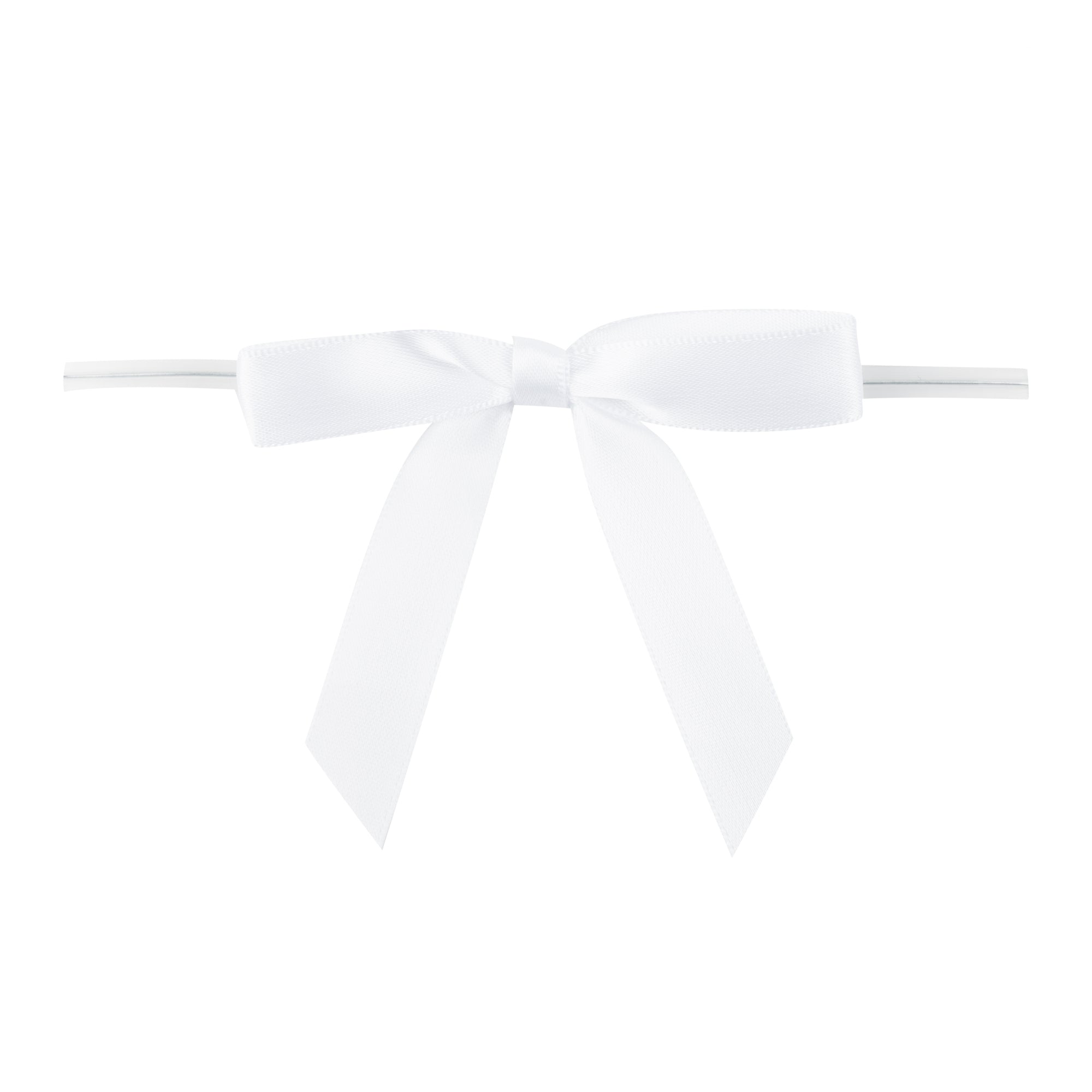 Gift Tek White Polyester Satin Twist Tie Bow - Pre-Tied - 3" x 2 1/2" - 4000 count box