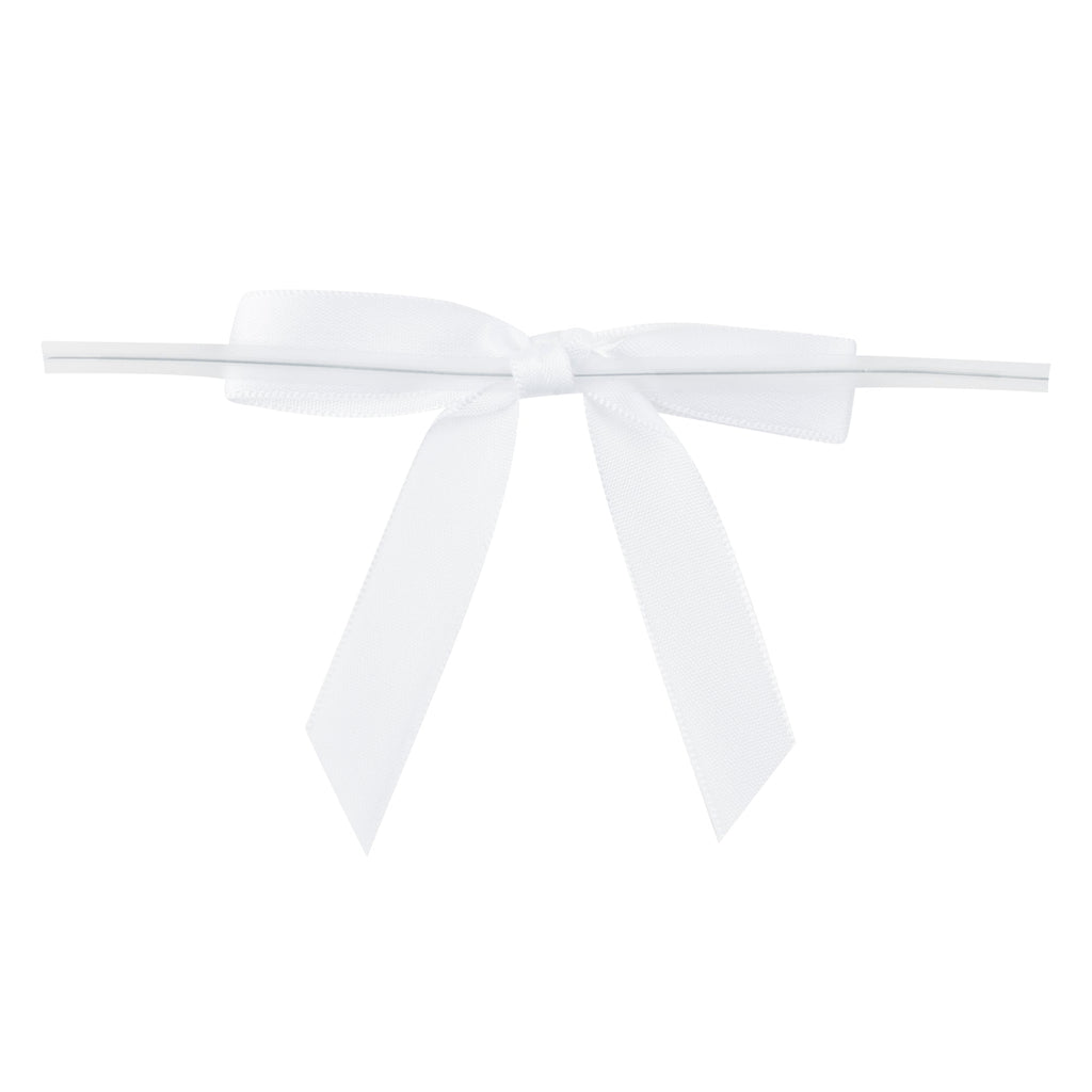Gift Tek White Polyester Satin Twist Tie Bow - Pre-Tied - 3" x 2 1/2" - 4000 count box