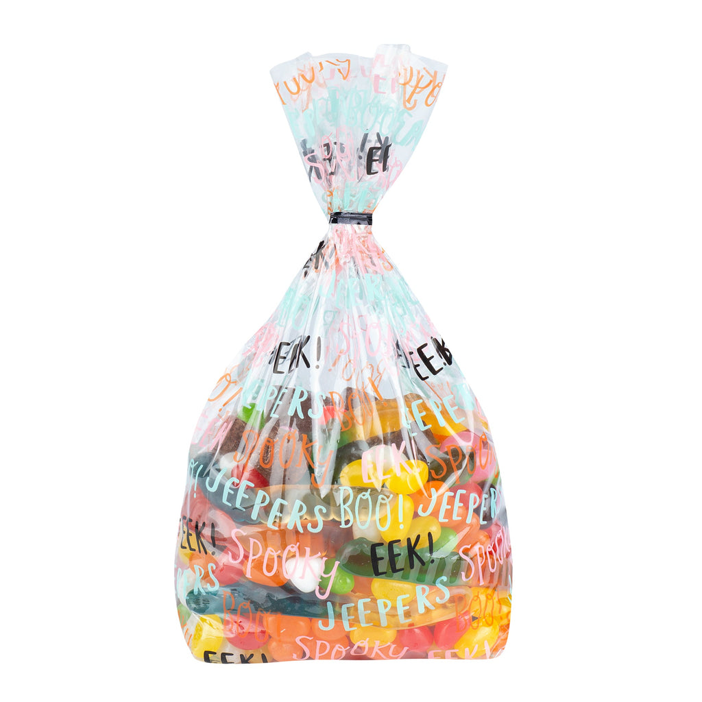 Bag Tek Plastic Candy Bag - Halloween Words, Gusseted - 4" x 2" x 9 1/2" - 100 count box