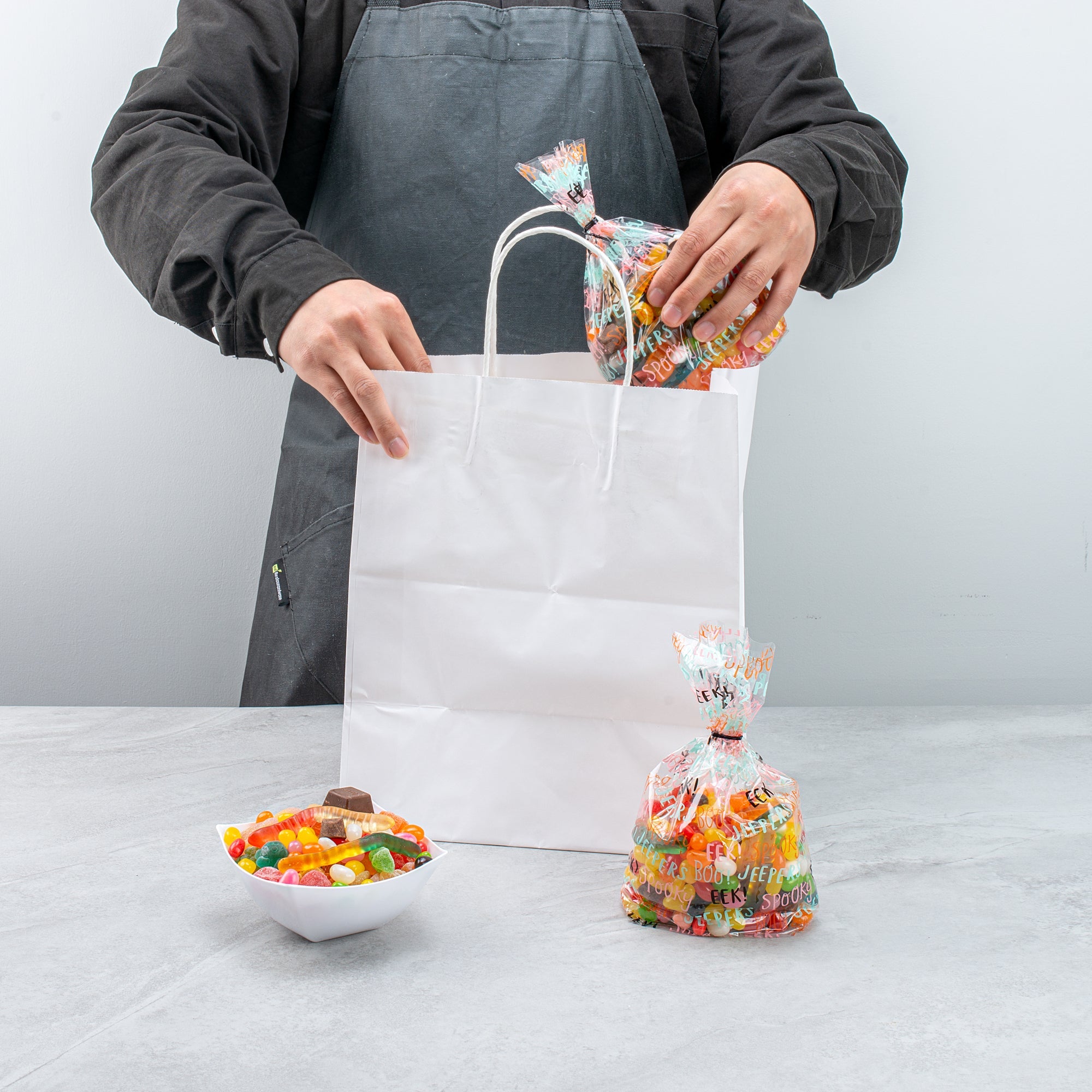 Bag Tek Plastic Candy Bag - Halloween Words, Gusseted - 4" x 2" x 9 1/2" - 100 count box
