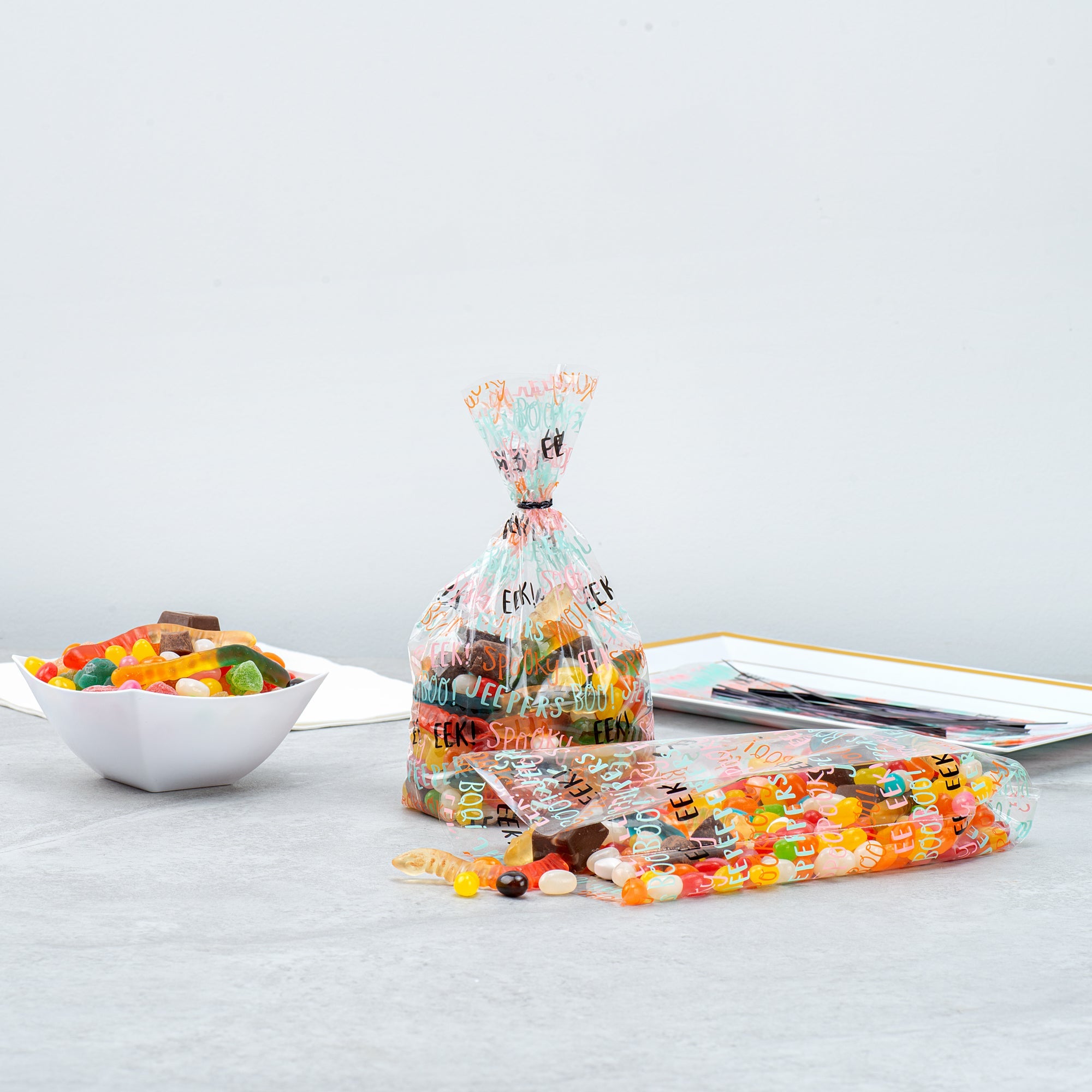 Bag Tek Plastic Candy Bag - Halloween Words, Gusseted - 4" x 2" x 9 1/2" - 4000 count box