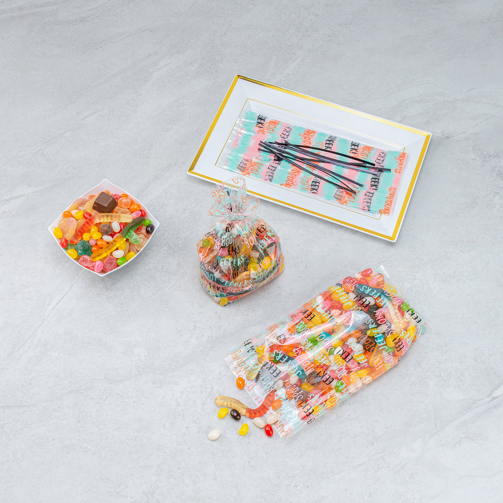 Bag Tek Plastic Candy Bag - Halloween Words, Gusseted - 4" x 2" x 9 1/2" - 4000 count box