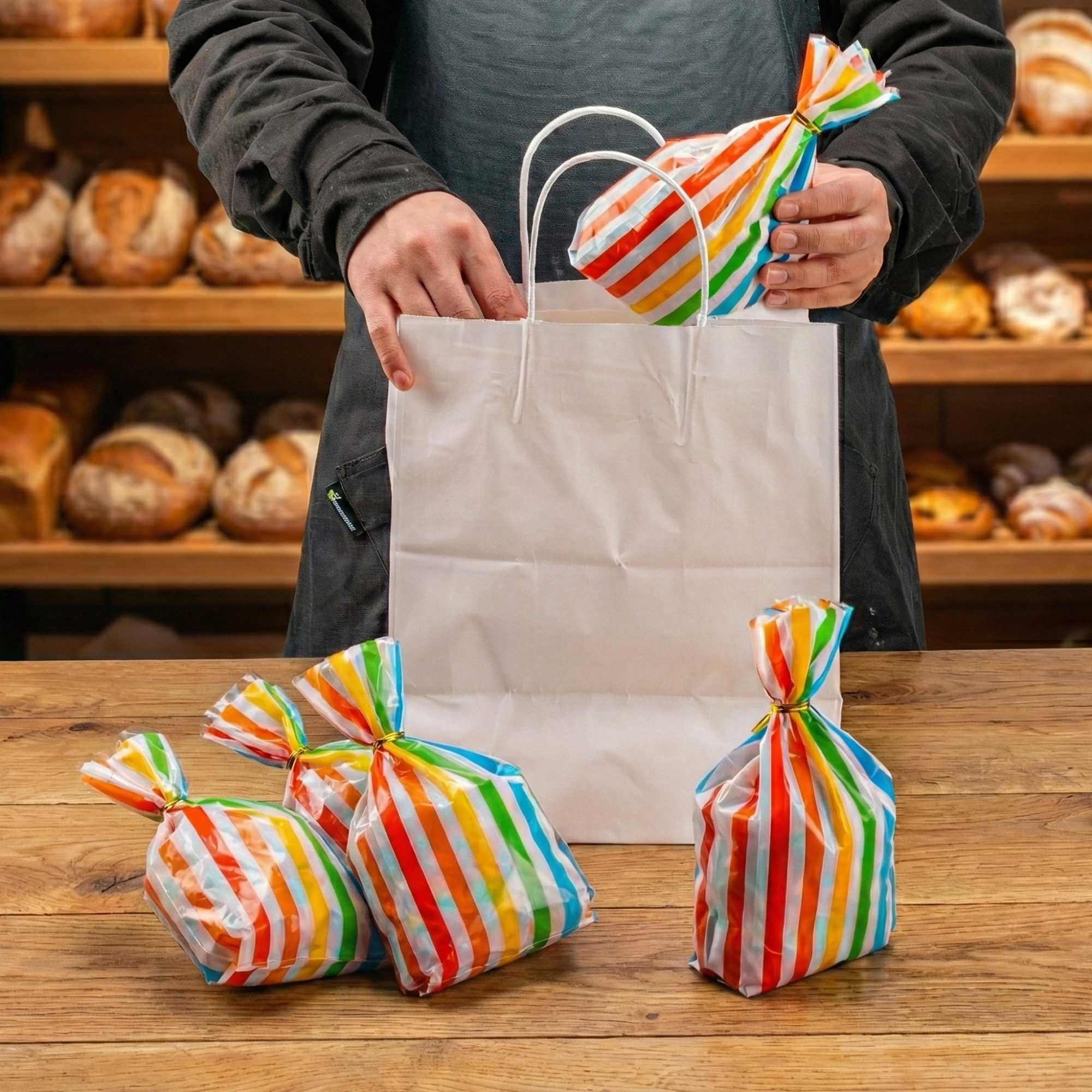 Bag Tek Plastic Candy Bag - Rainbow, Gusseted - 4" x 2" x 9 1/2" - 100 count box