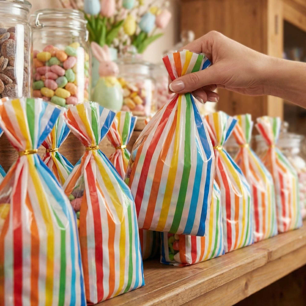 Bag Tek Plastic Candy Bag - Rainbow, Gusseted - 4" x 2" x 9 1/2" - 100 count box