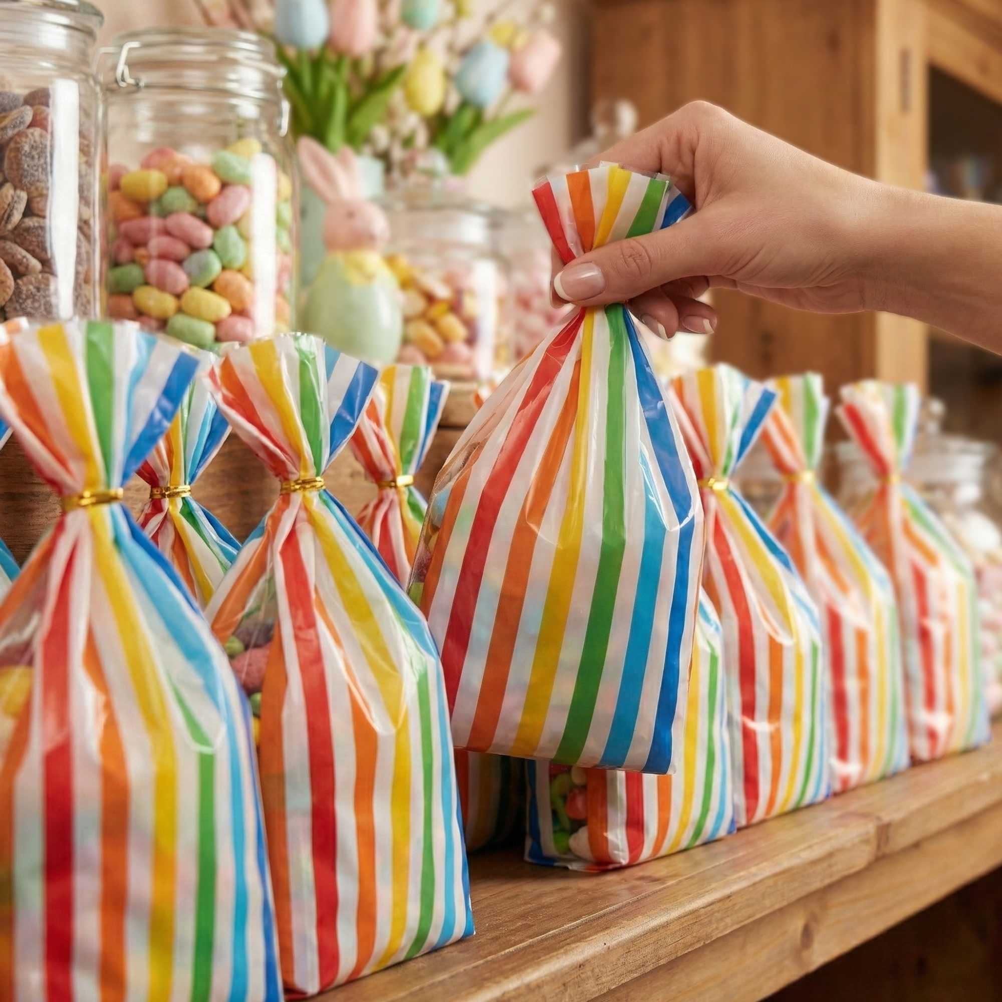 Bag Tek Plastic Candy Bag - Rainbow, Gusseted - 4" x 2" x 9 1/2" - 4000 count box