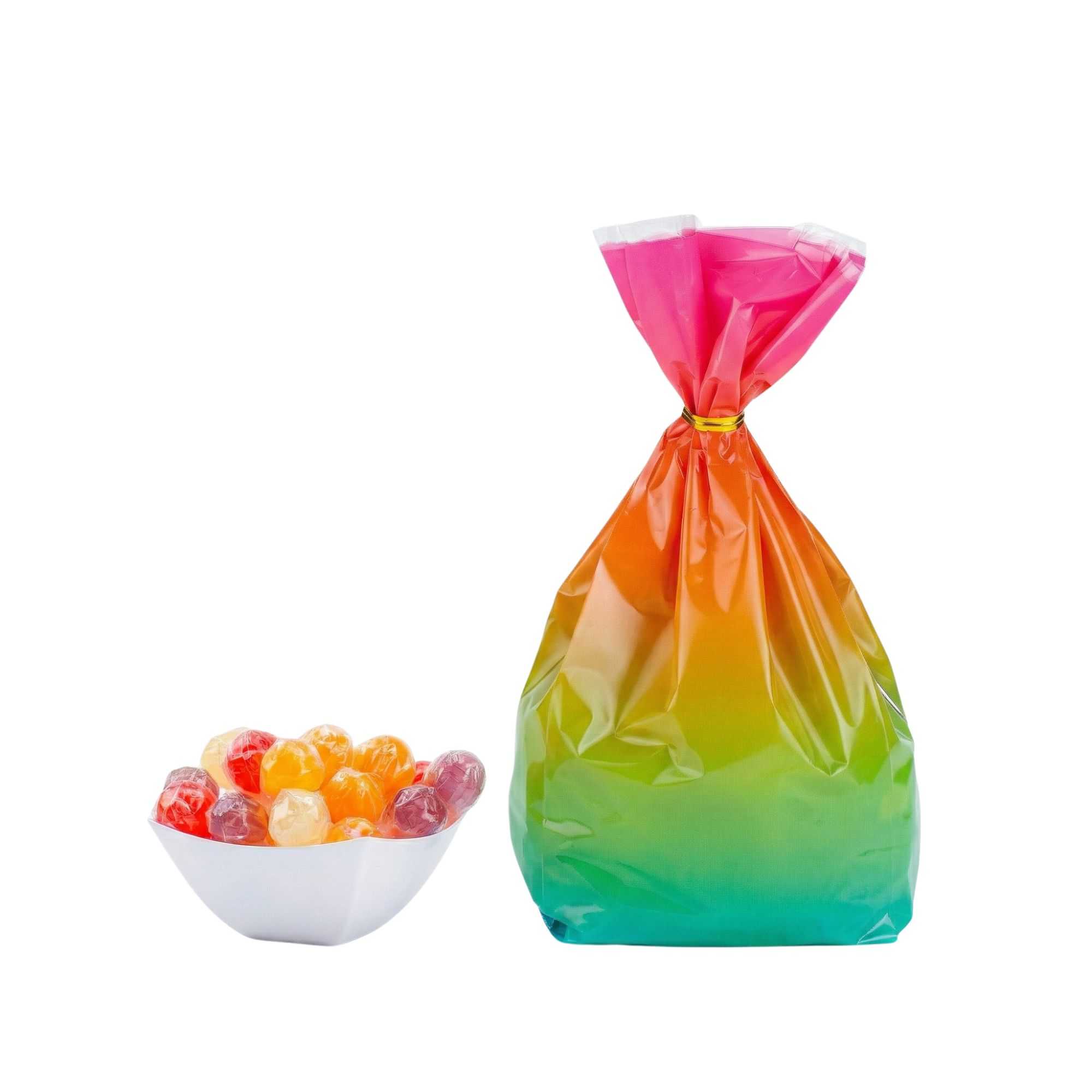 Bag Tek Plastic Candy Bag - Rainbow Ombre, Gusseted - 4" x 2" x 9 1/2" - 100 count box