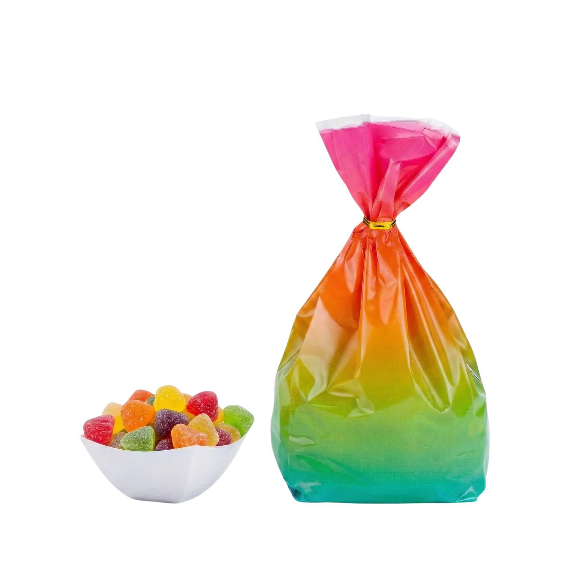 Bag Tek Plastic Candy Bag - Rainbow Ombre, Gusseted - 4" x 2" x 9 1/2" - 100 count box