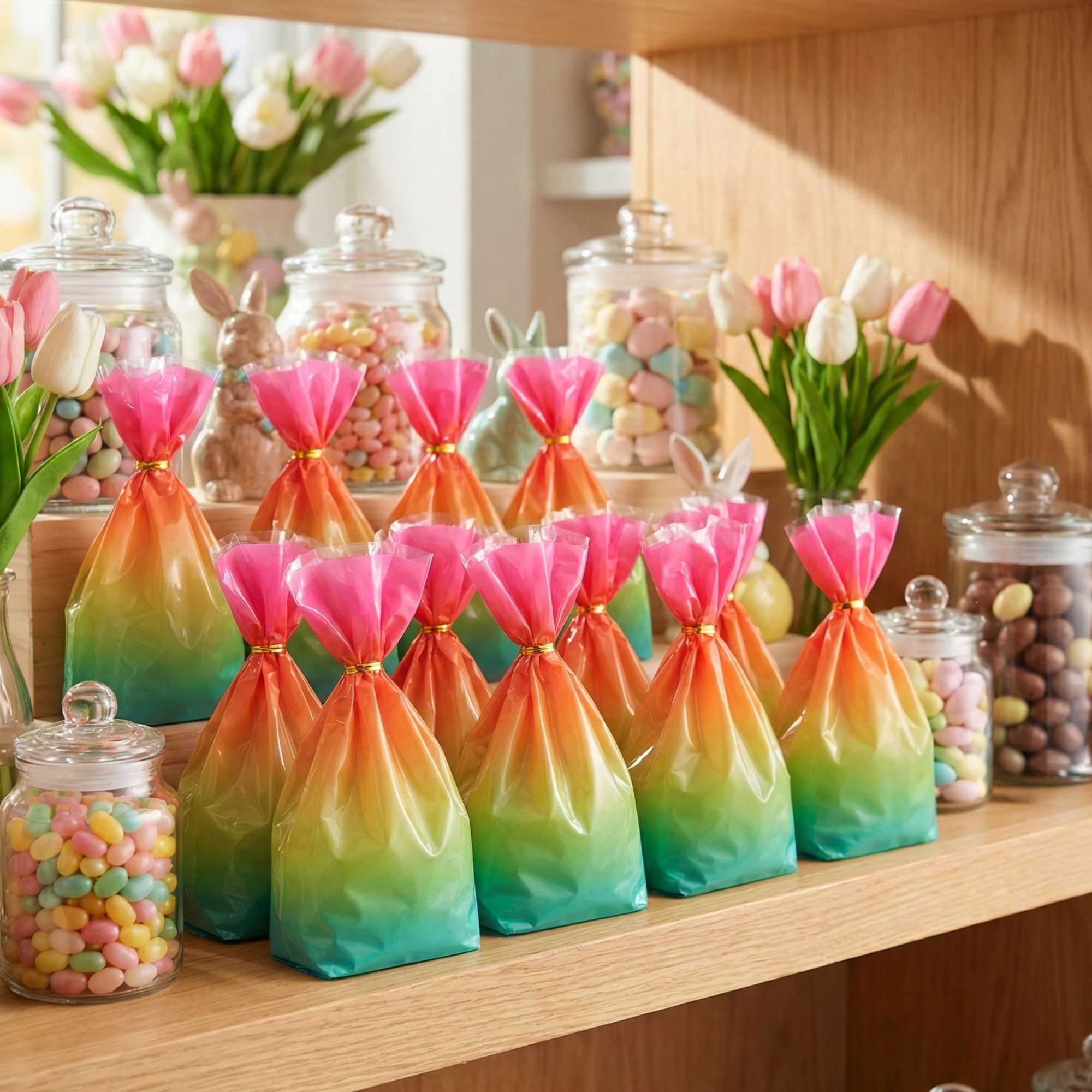 Bag Tek Plastic Candy Bag - Rainbow Ombre, Gusseted - 4" x 2" x 9 1/2" - 4000 count box