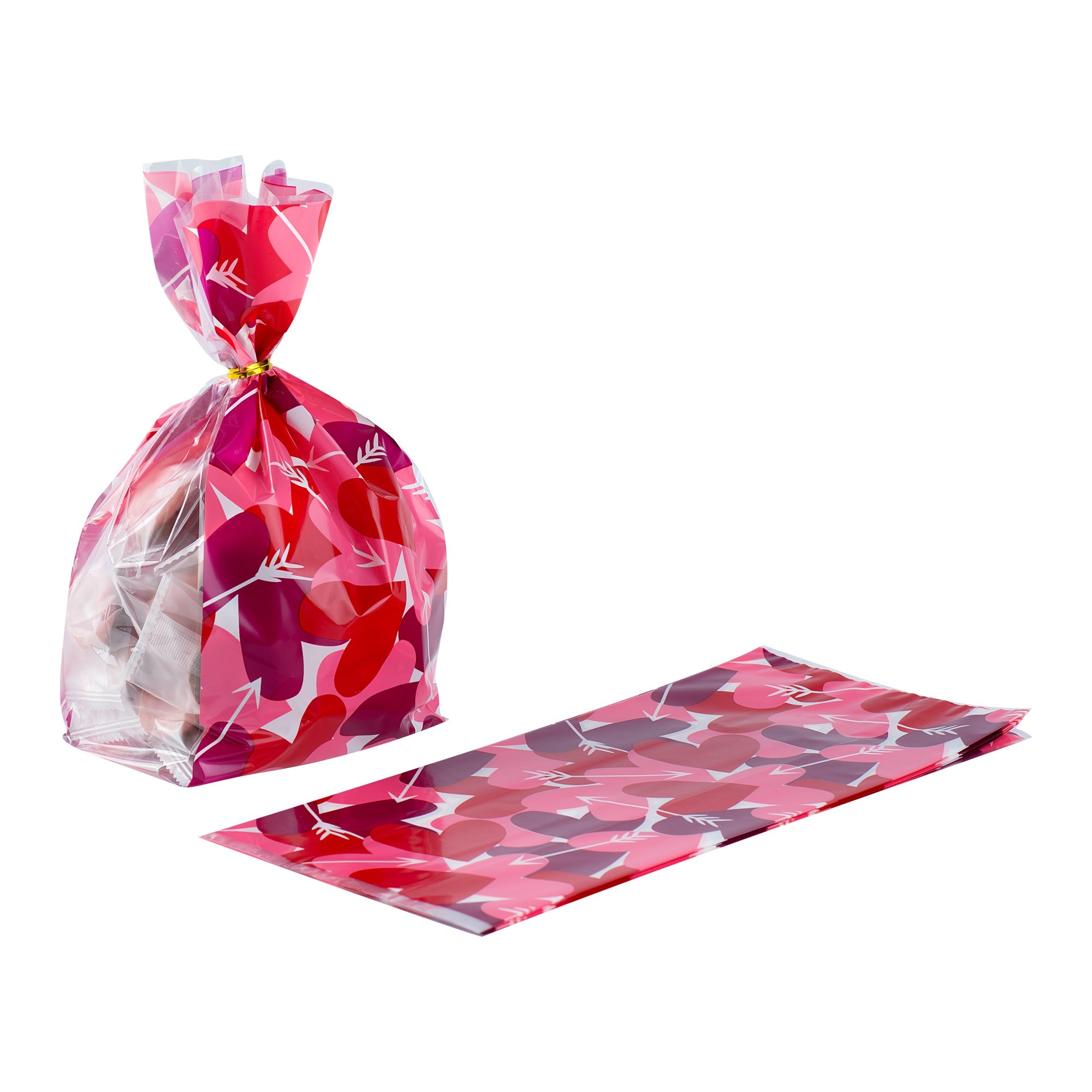 Bag Tek Plastic Candy Bag - Large Hearts, Gusseted - 5" x 3" x 11" - 100 count box