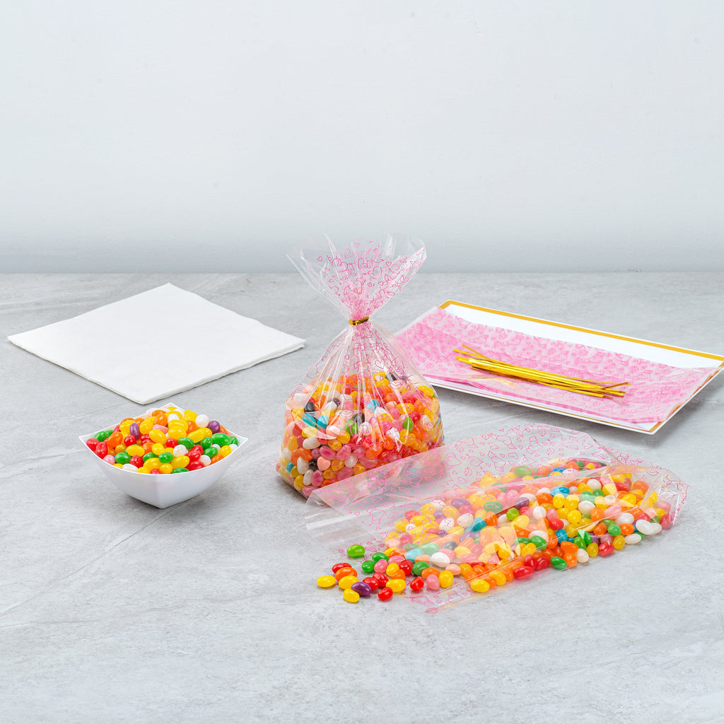 Bag Tek Plastic Candy Bag - Winged Hearts, Gusseted - 5" x 3" x 11" - 100 count box