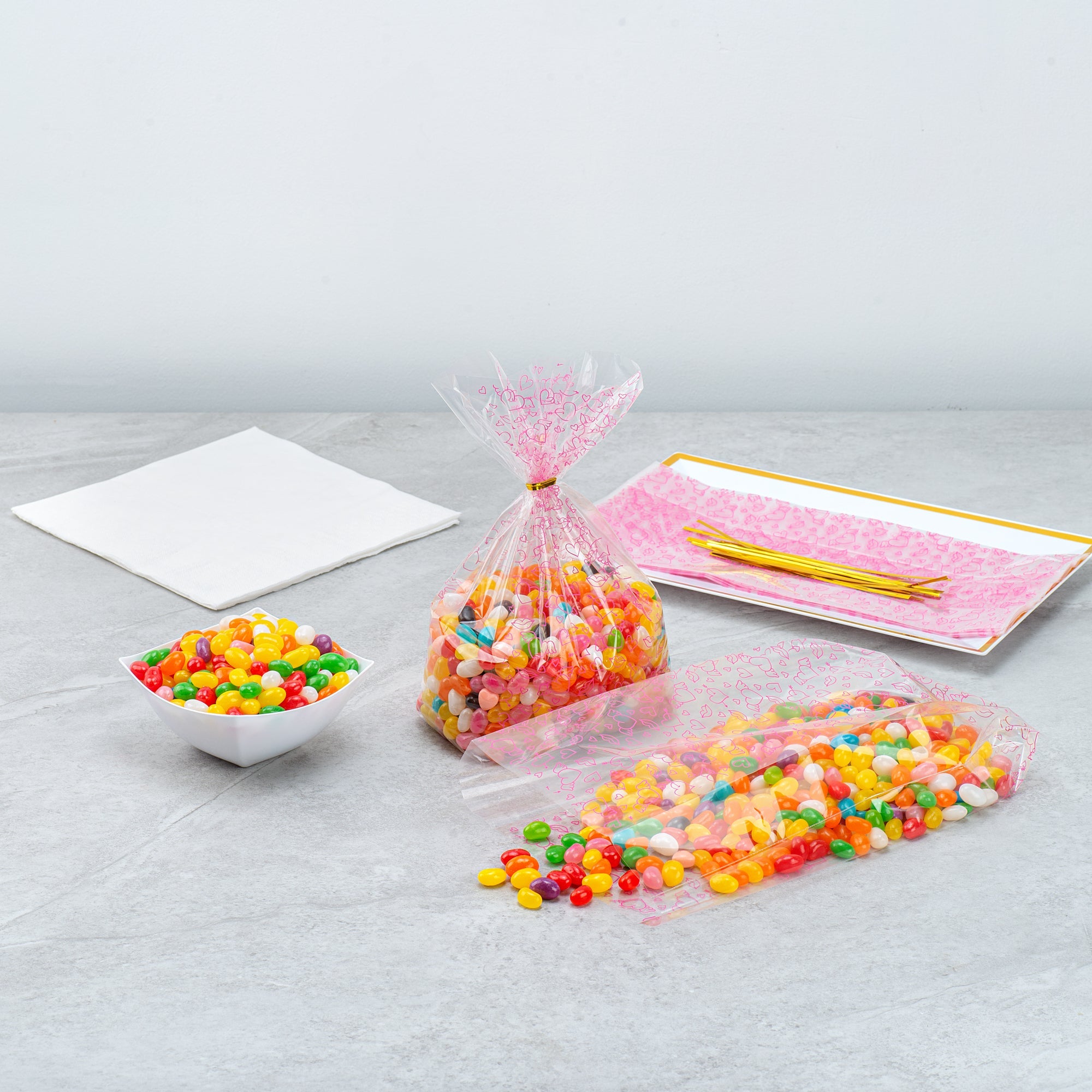 Bag Tek Plastic Candy Bag - Winged Hearts, Gusseted - 5" x 3" x 11" - 100 count box