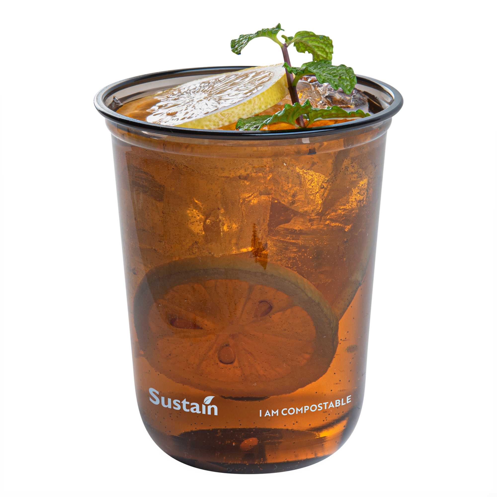 Sustain 12 oz U-Shape Black PLA Plastic Drinking Cup - Compostable, Rounded Bottom - 3 1/2" x 3 1/2" x 4 1/4" - 100 count box