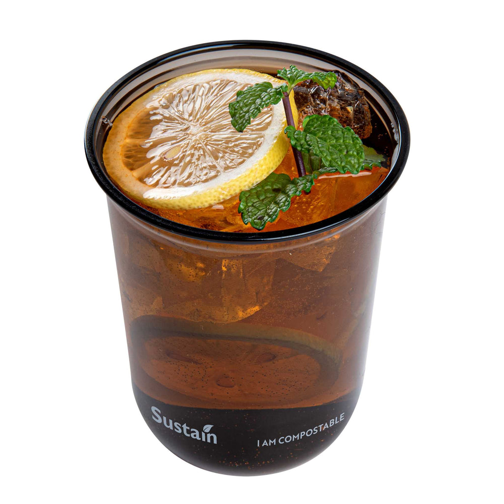 Sustain 12 oz U-Shape Black PLA Plastic Drinking Cup - Compostable, Rounded Bottom - 3 1/2" x 3 1/2" x 4 1/4" - 100 count box