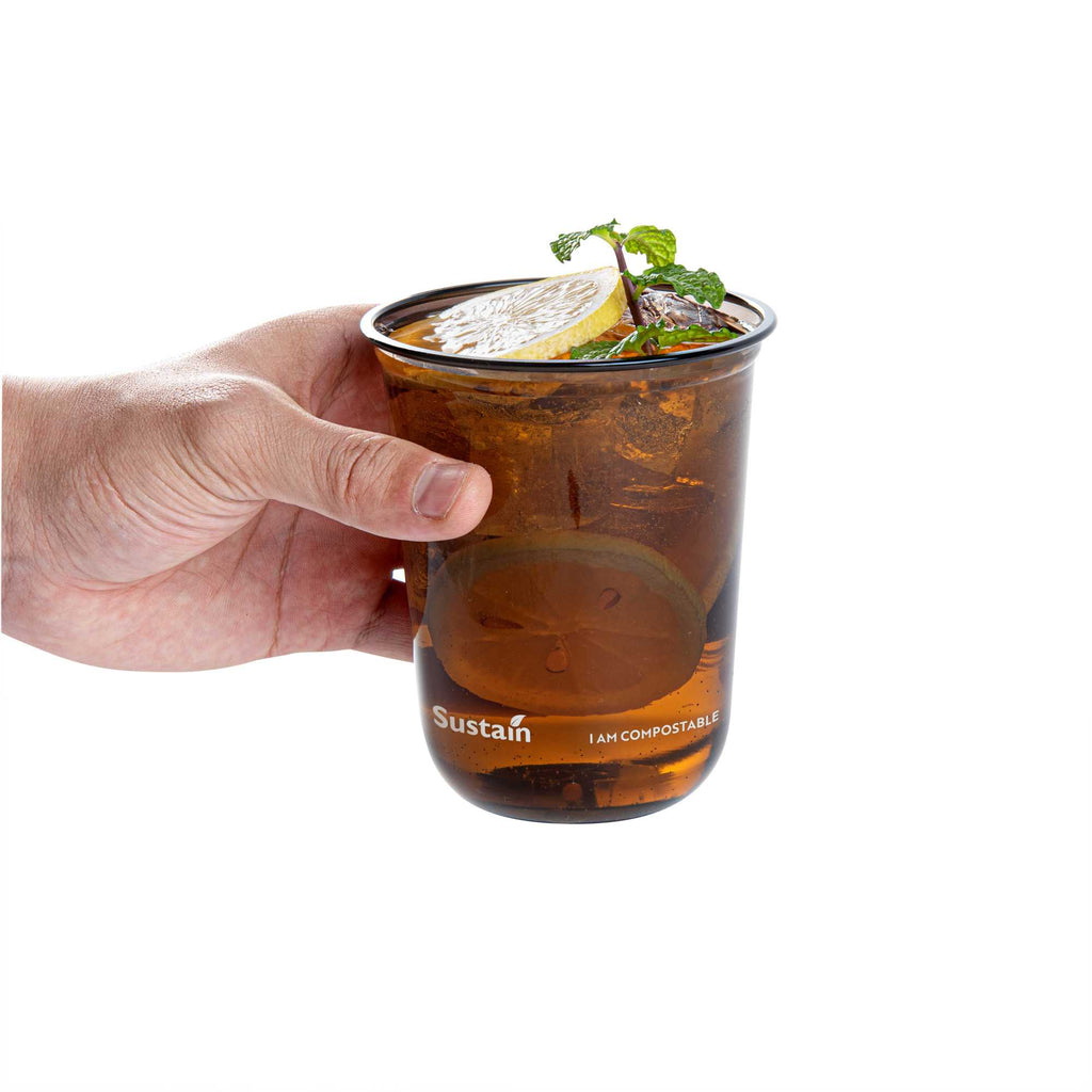 Sustain 12 oz U-Shape Black PLA Plastic Drinking Cup - Compostable, Rounded Bottom - 3 1/2" x 3 1/2" x 4 1/4" - 100 count box