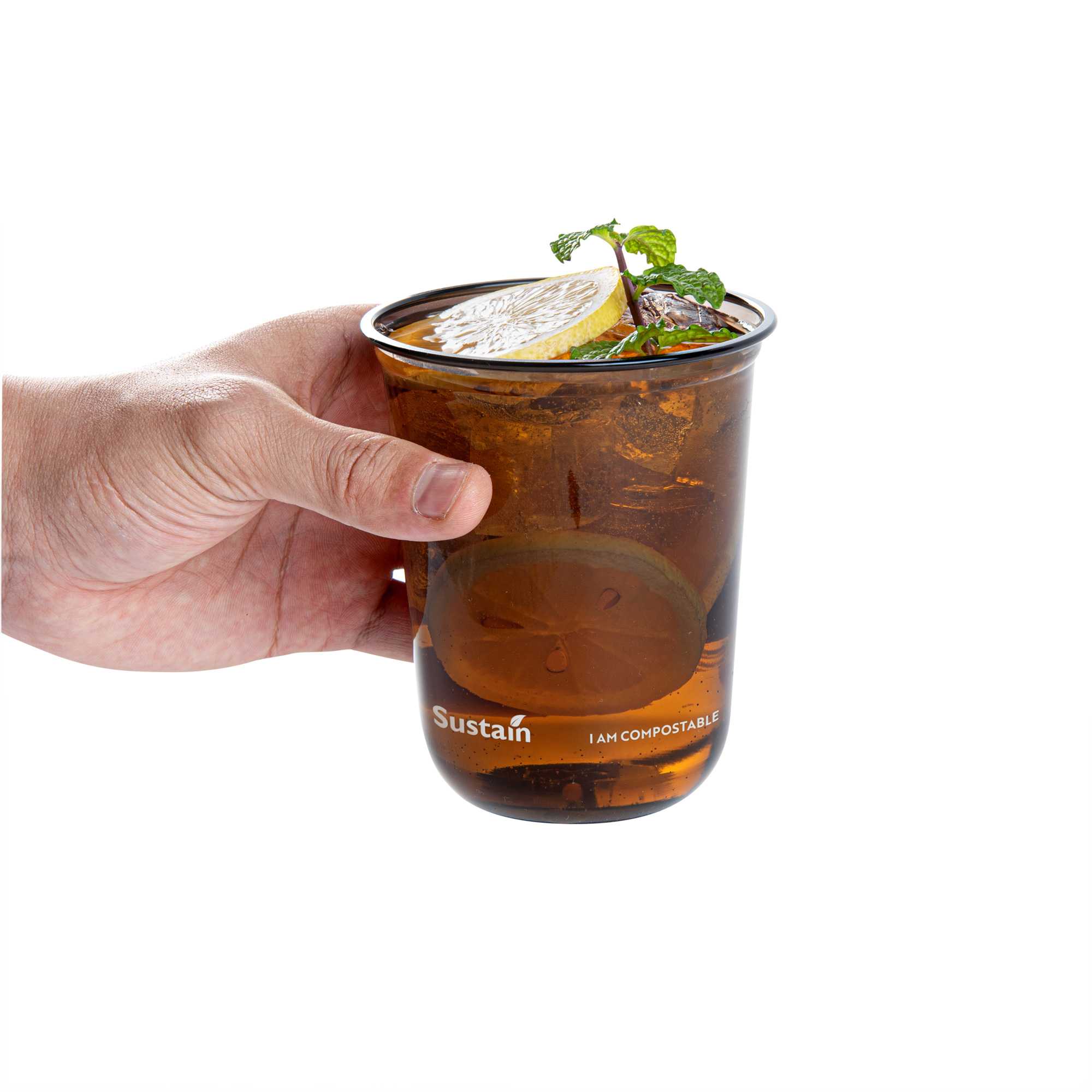 Sustain 12 oz U-Shape Black PLA Plastic Drinking Cup - Compostable, Rounded Bottom - 3 1/2" x 3 1/2" x 4 1/4" - 1000 count box