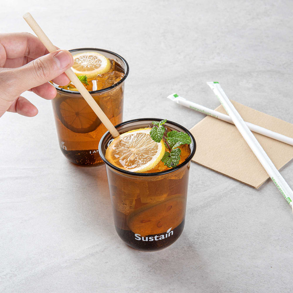 Sustain 12 oz U-Shape Black PLA Plastic Drinking Cup - Compostable, Rounded Bottom - 3 1/2" x 3 1/2" x 4 1/4" - 1000 count box