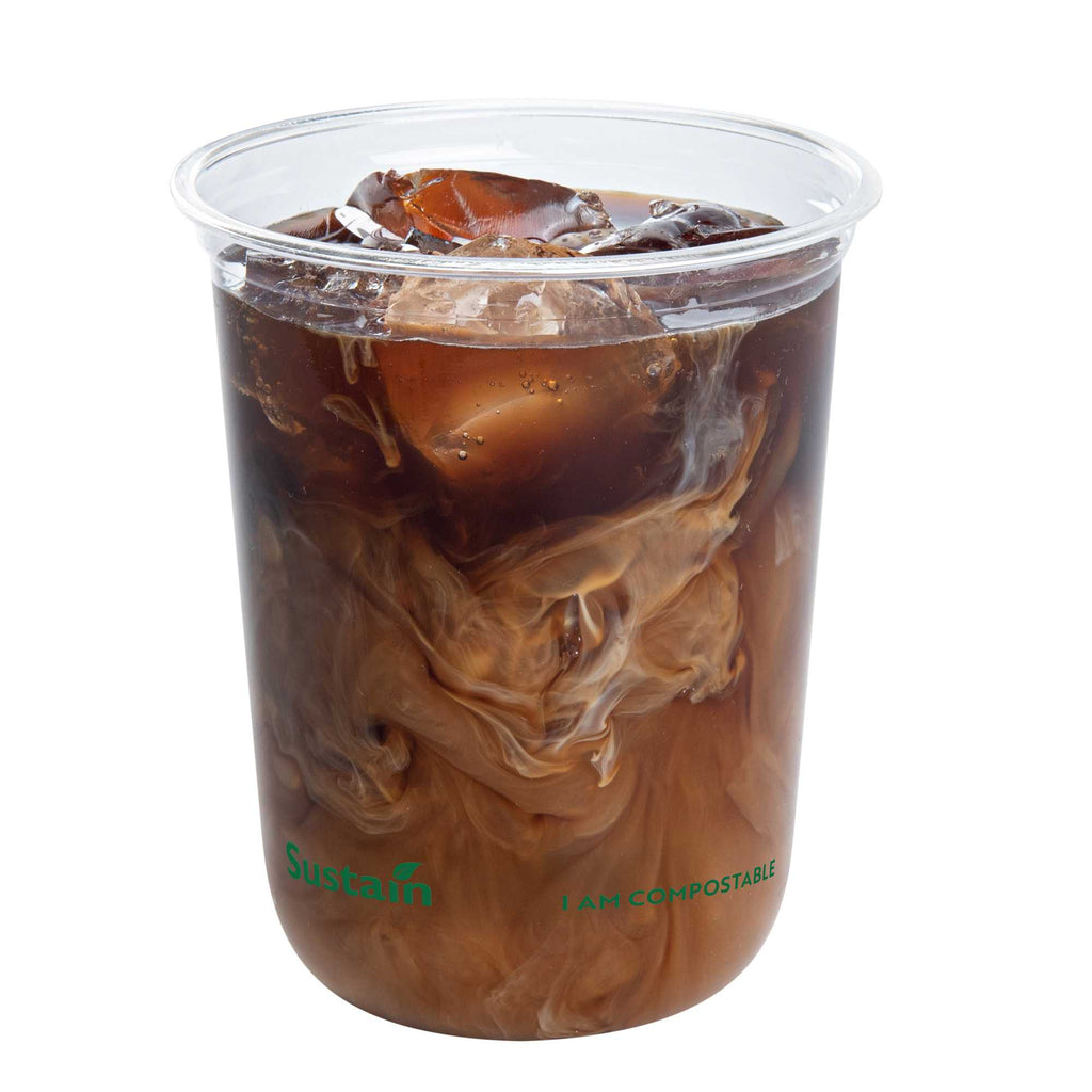 Sustain 12 oz U-Shape Clear PLA Plastic Drinking Cup - Compostable, Rounded Bottom - 3 1/2" x 3 1/2" x 4 1/4" - 100 count box