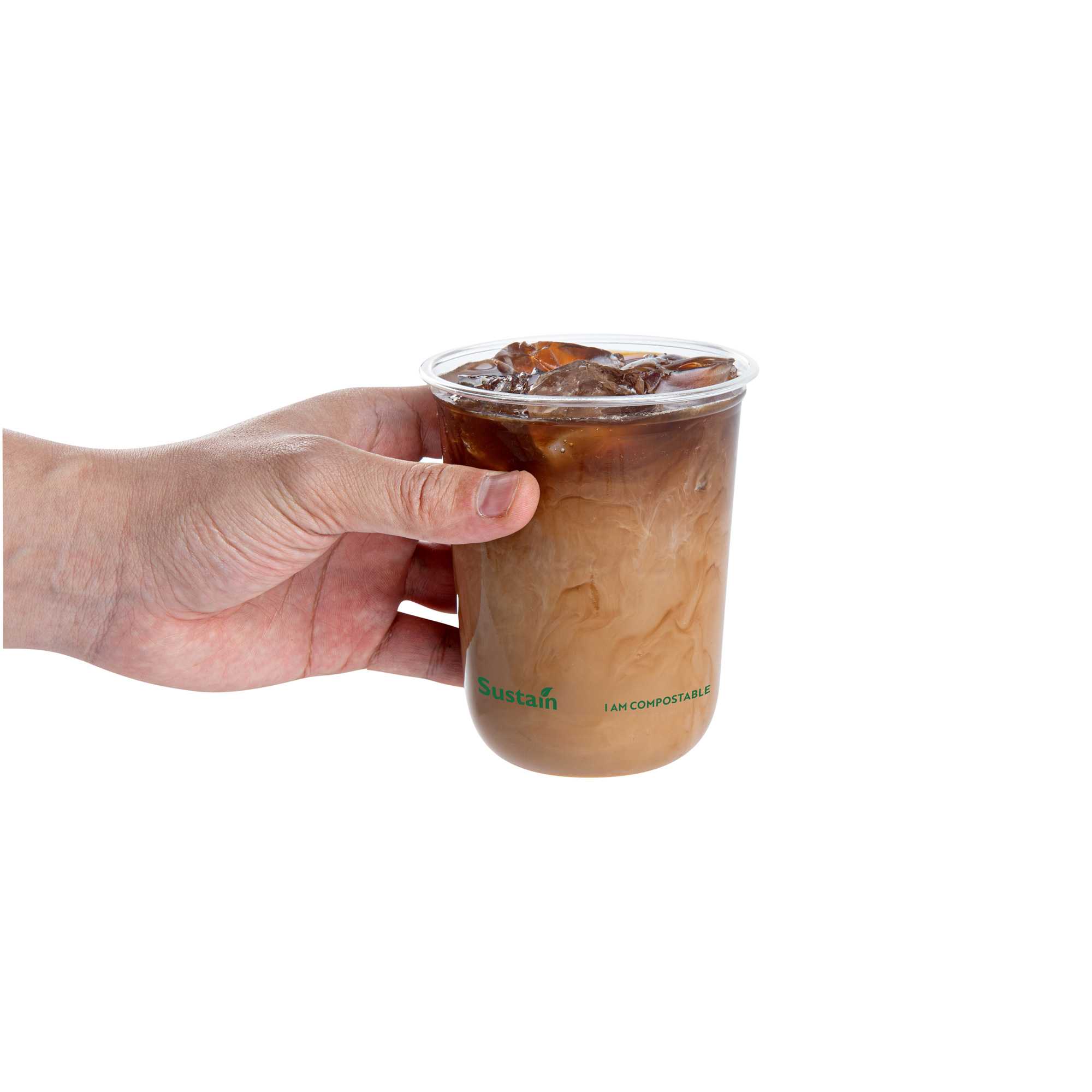 Sustain 12 oz U-Shape Clear PLA Plastic Drinking Cup - Compostable, Rounded Bottom - 3 1/2" x 3 1/2" x 4 1/4" - 100 count box