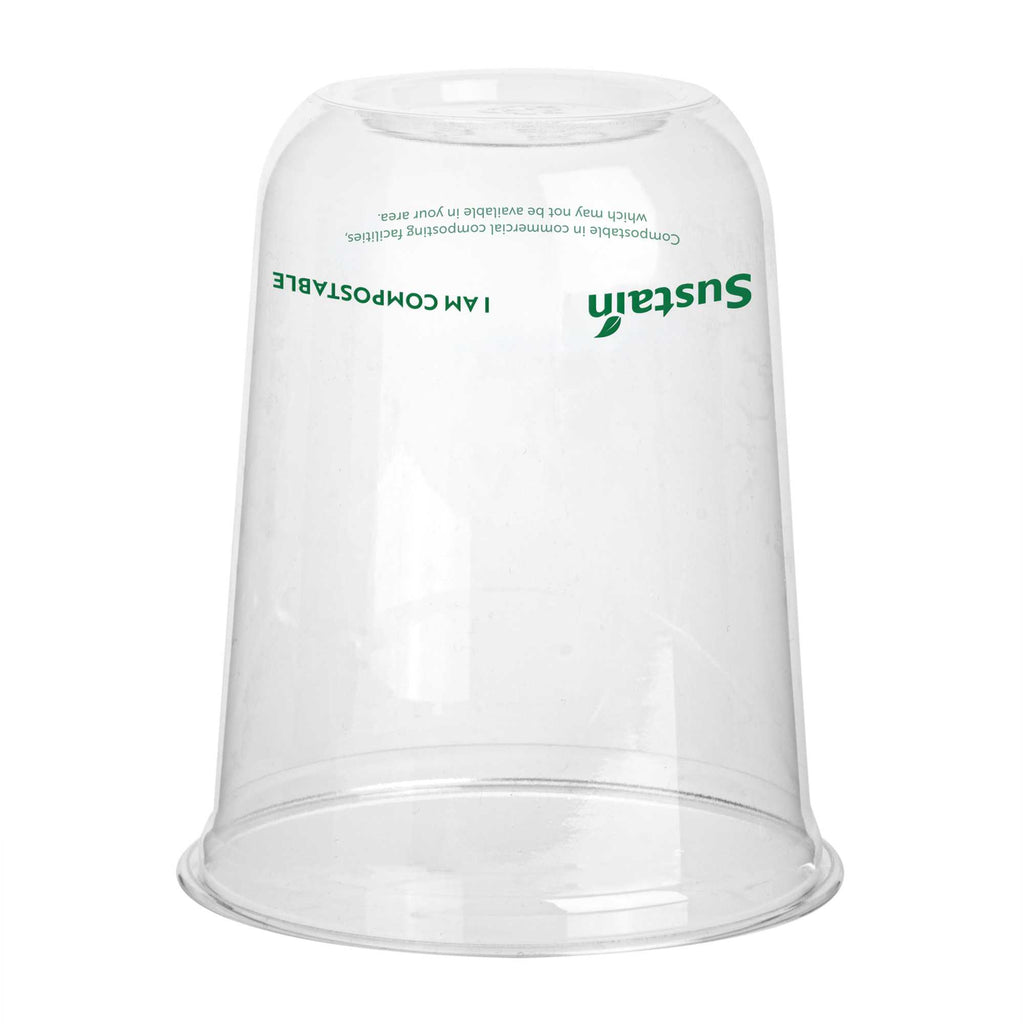 Sustain 12 oz U-Shape Clear PLA Plastic Drinking Cup - Compostable, Rounded Bottom - 3 1/2" x 3 1/2" x 4 1/4" - 100 count box
