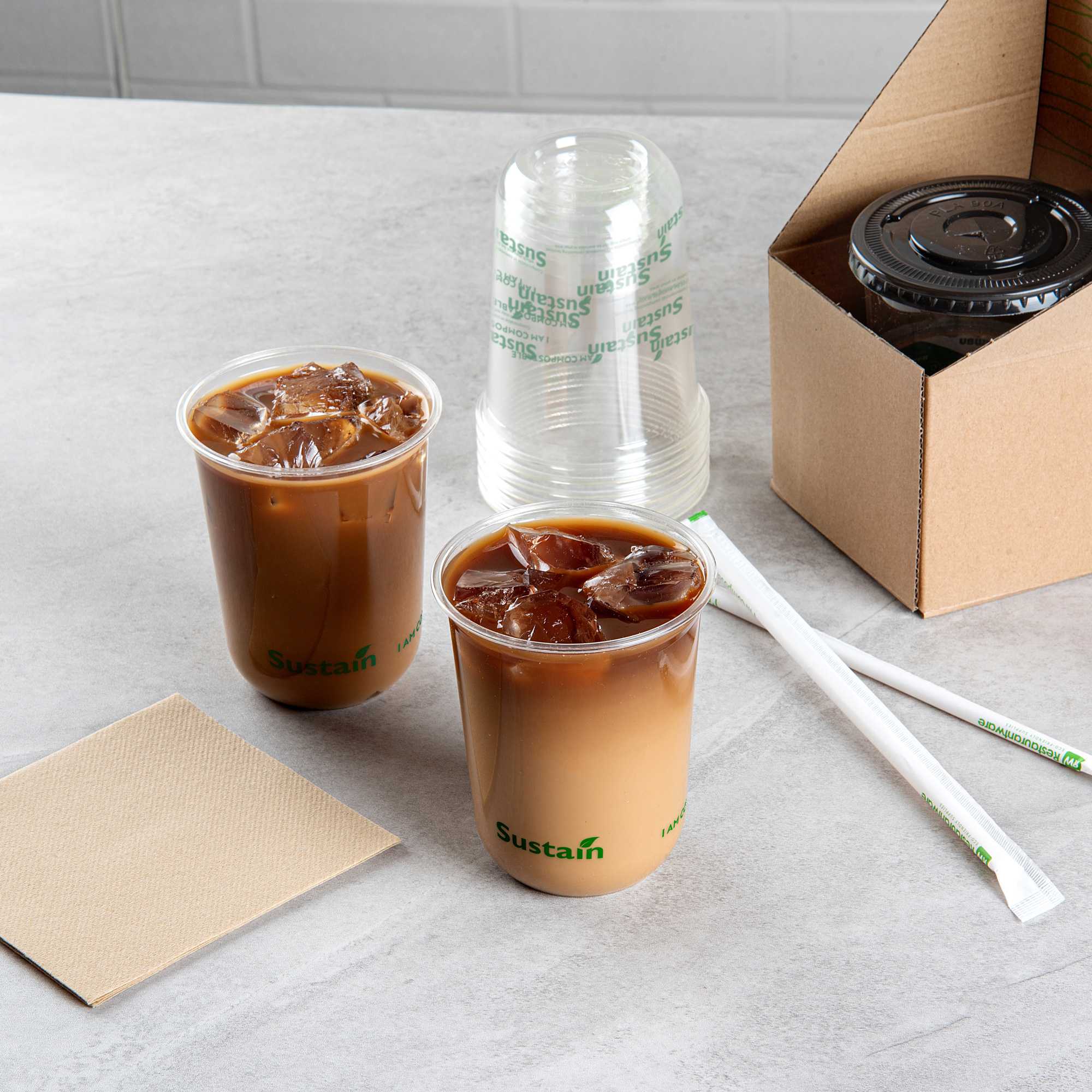 Sustain 12 oz U-Shape Clear PLA Plastic Drinking Cup - Compostable, Rounded Bottom - 3 1/2" x 3 1/2" x 4 1/4" - 100 count box
