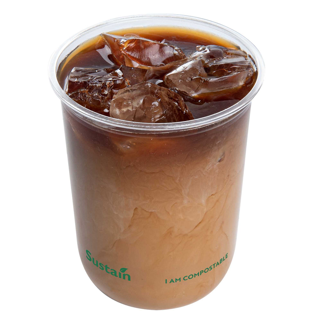 Sustain 12 oz U-Shape Clear PLA Plastic Drinking Cup - Compostable, Rounded Bottom - 3 1/2" x 3 1/2" x 4 1/4" - 1000 count box