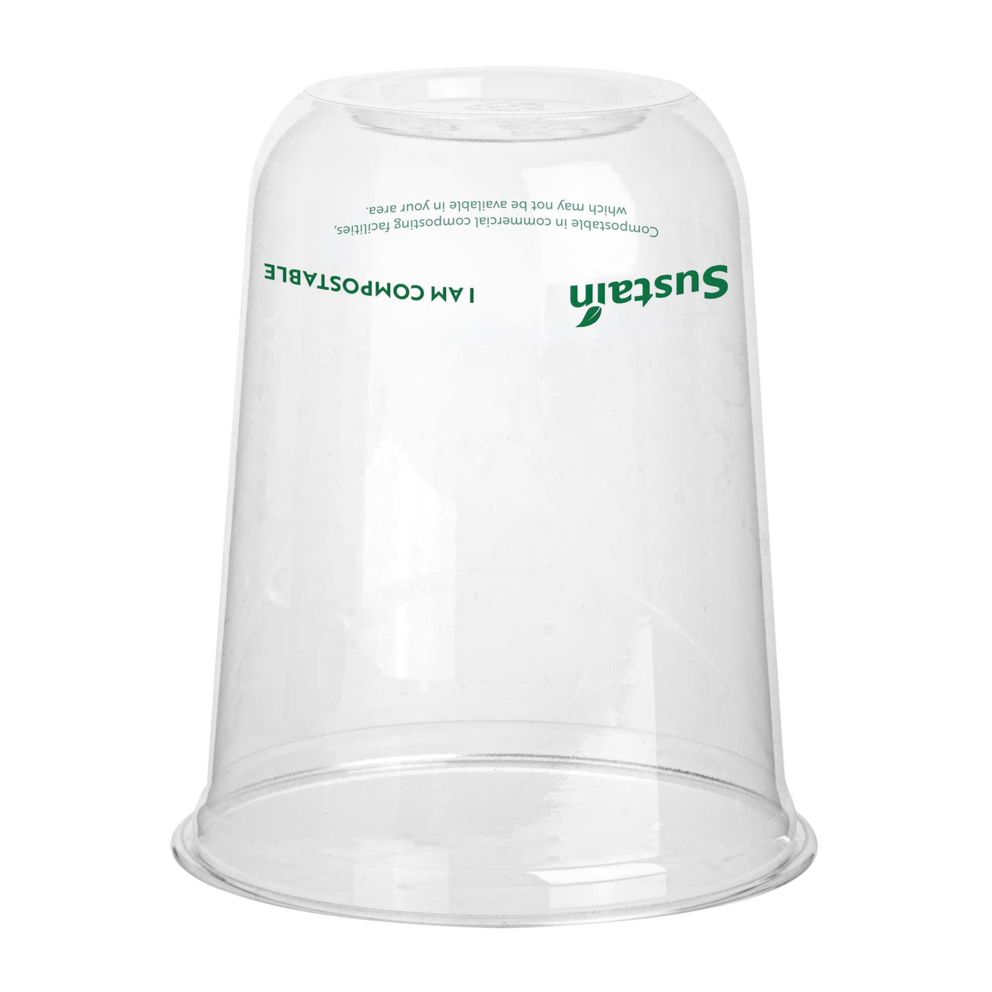 Sustain 12 oz U-Shape Clear PLA Plastic Drinking Cup - Compostable, Rounded Bottom - 3 1/2" x 3 1/2" x 4 1/4" - 1000 count box