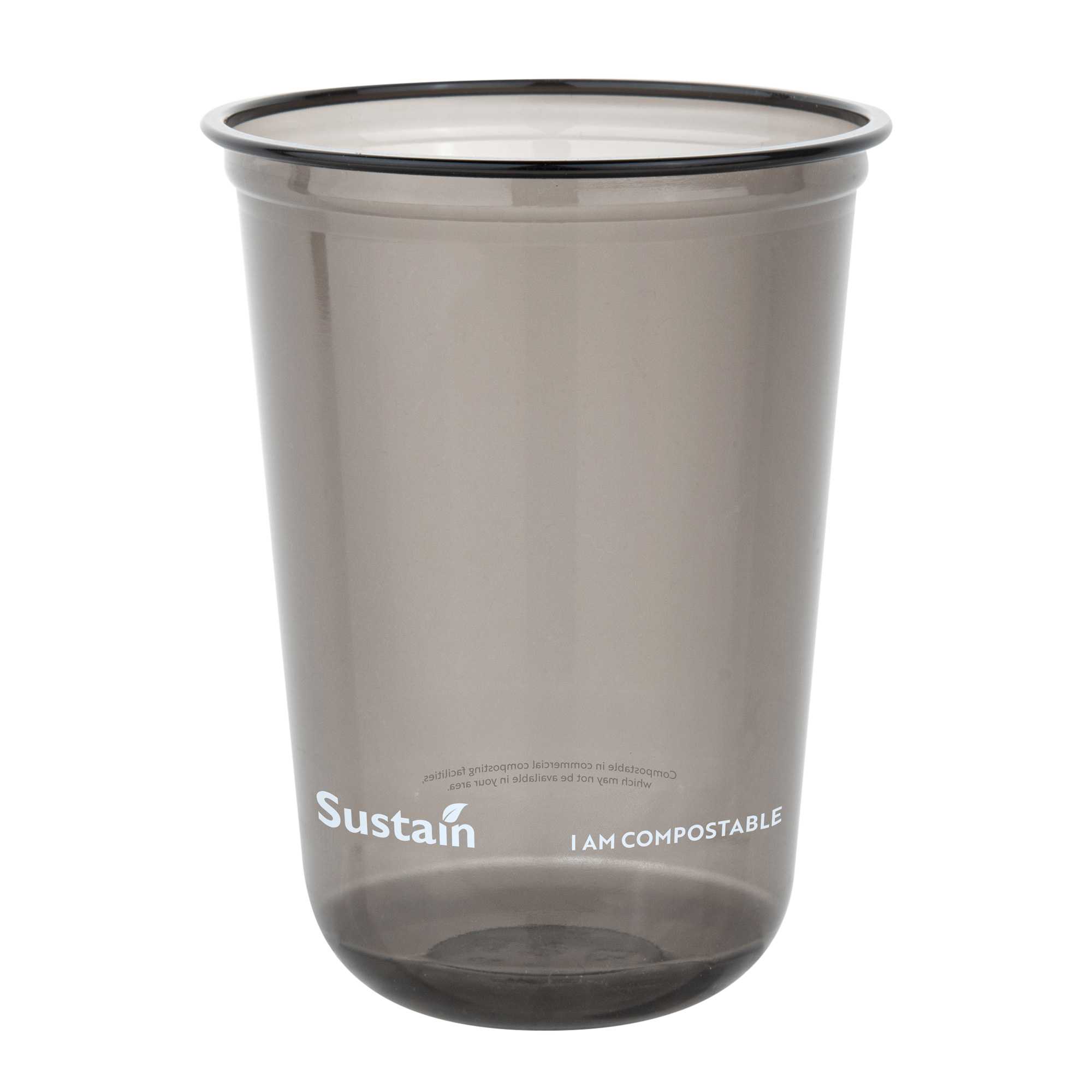 Sustain 16 oz U-Shape Black PLA Plastic Drinking Cup - Compostable, Rounded Bottom - 3 1/2" x 3 1/2" x 4 3/4" - 1000 count box