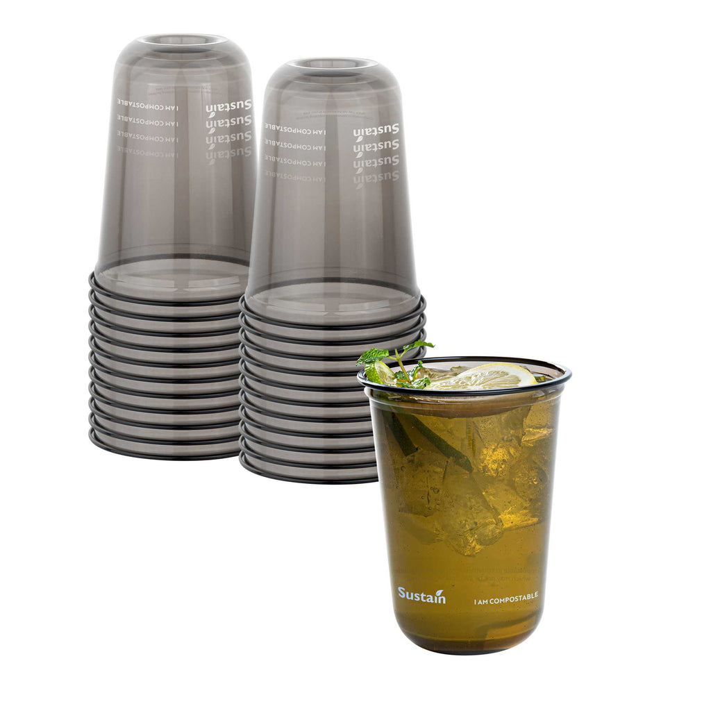 Sustain 16 oz U-Shape Black PLA Plastic Drinking Cup - Compostable, Rounded Bottom - 3 1/2" x 3 1/2" x 4 3/4" - 1000 count box