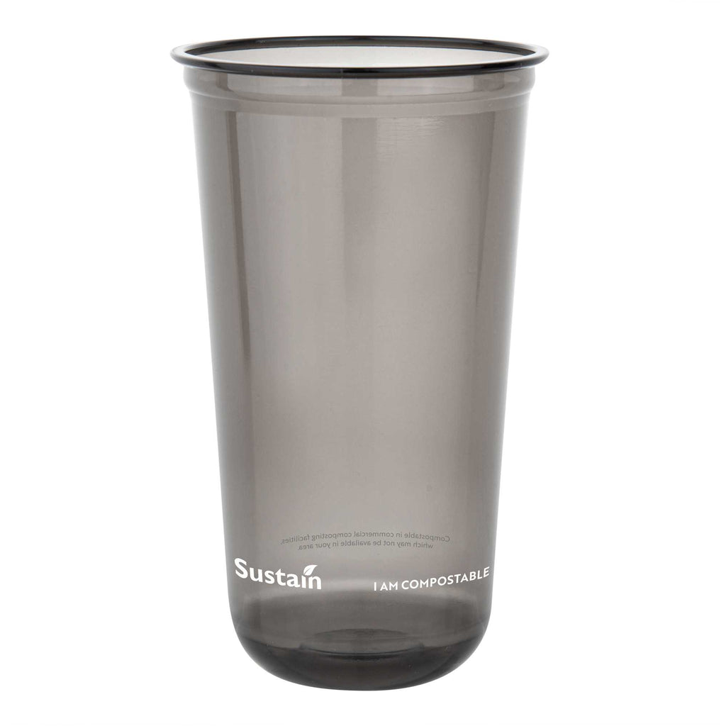 Sustain 24 oz U-Shape Black PLA Plastic Drinking Cup - Compostable, Rounded Bottom - 3 1/2" x 3 1/2" x 6" - 100 count box
