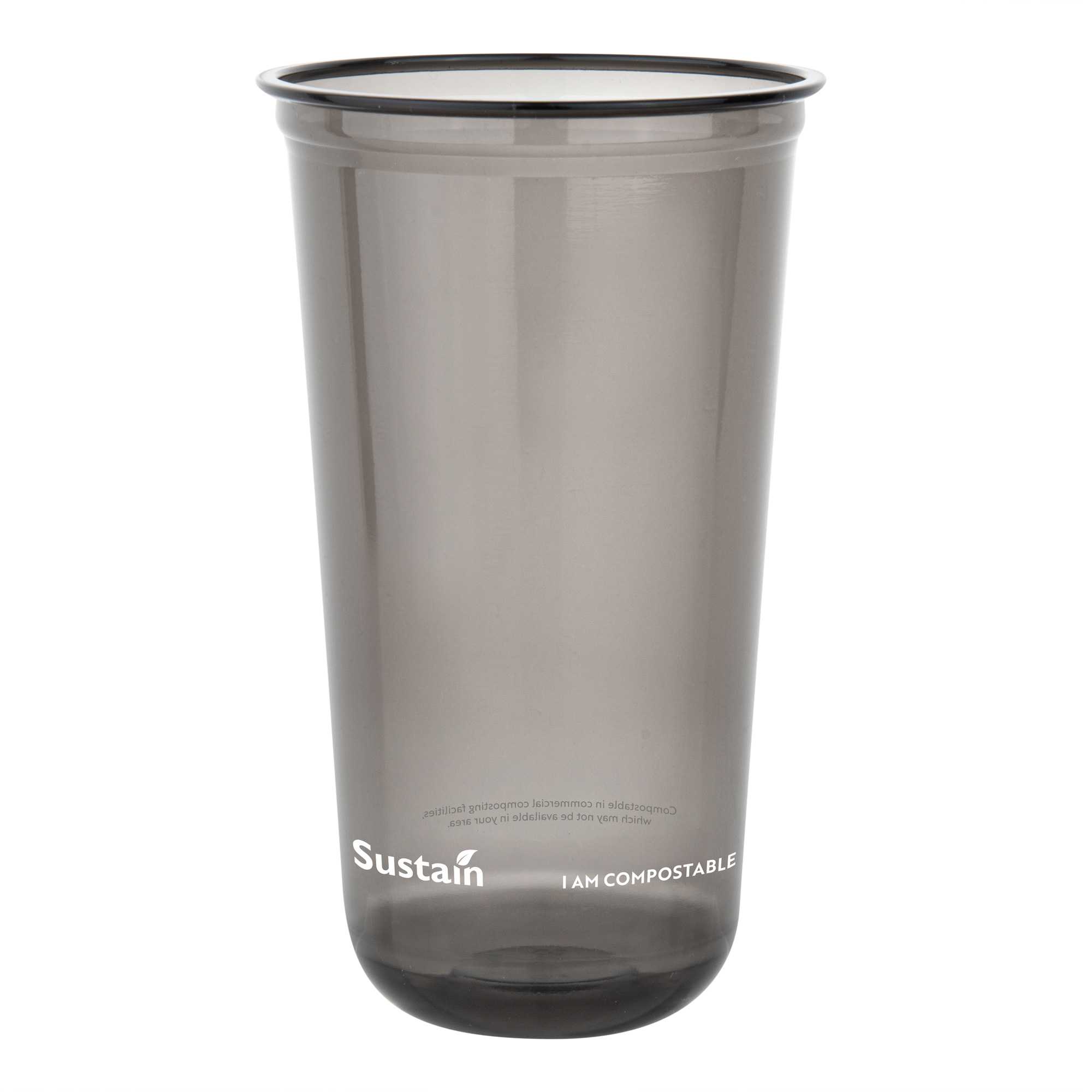 Sustain 24 oz U-Shape Black PLA Plastic Drinking Cup - Compostable, Rounded Bottom - 3 1/2" x 3 1/2" x 6" - 100 count box