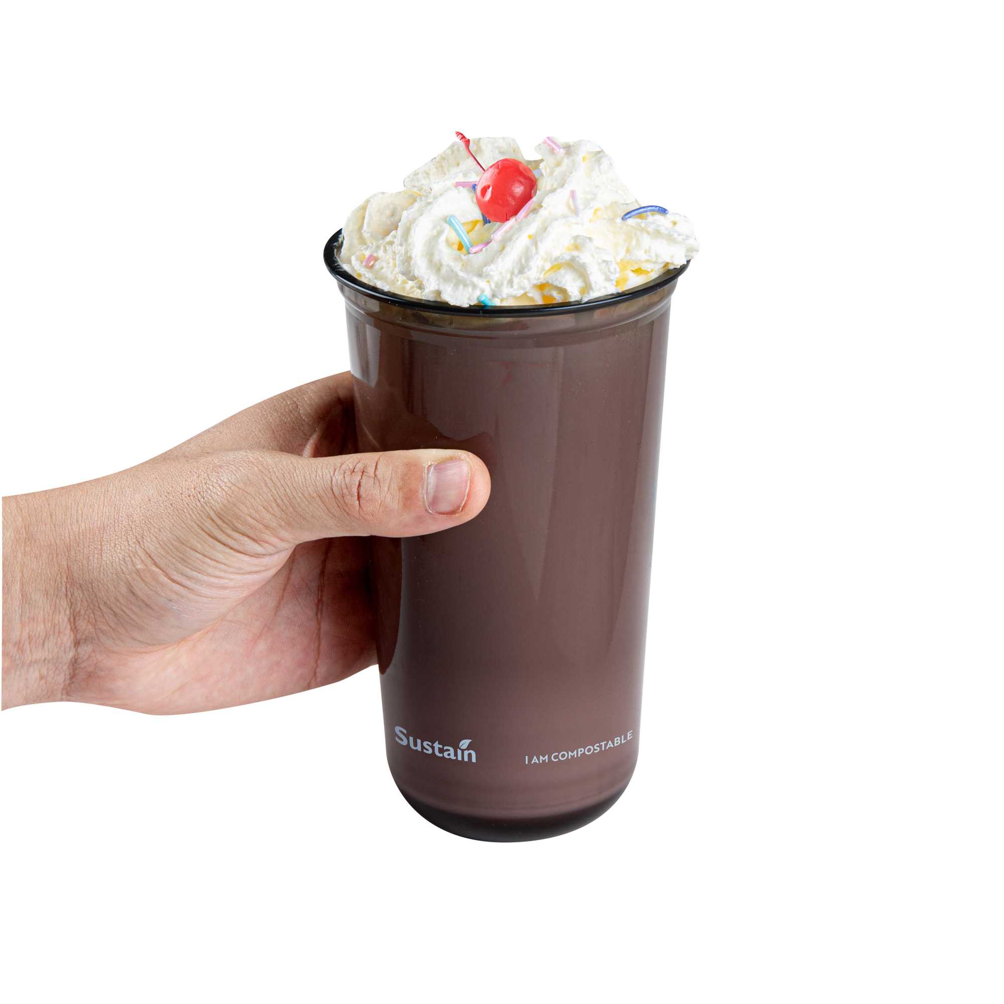 Sustain 24 oz U-Shape Black PLA Plastic Drinking Cup - Compostable, Rounded Bottom - 3 1/2" x 3 1/2" x 6" - 1000 count box