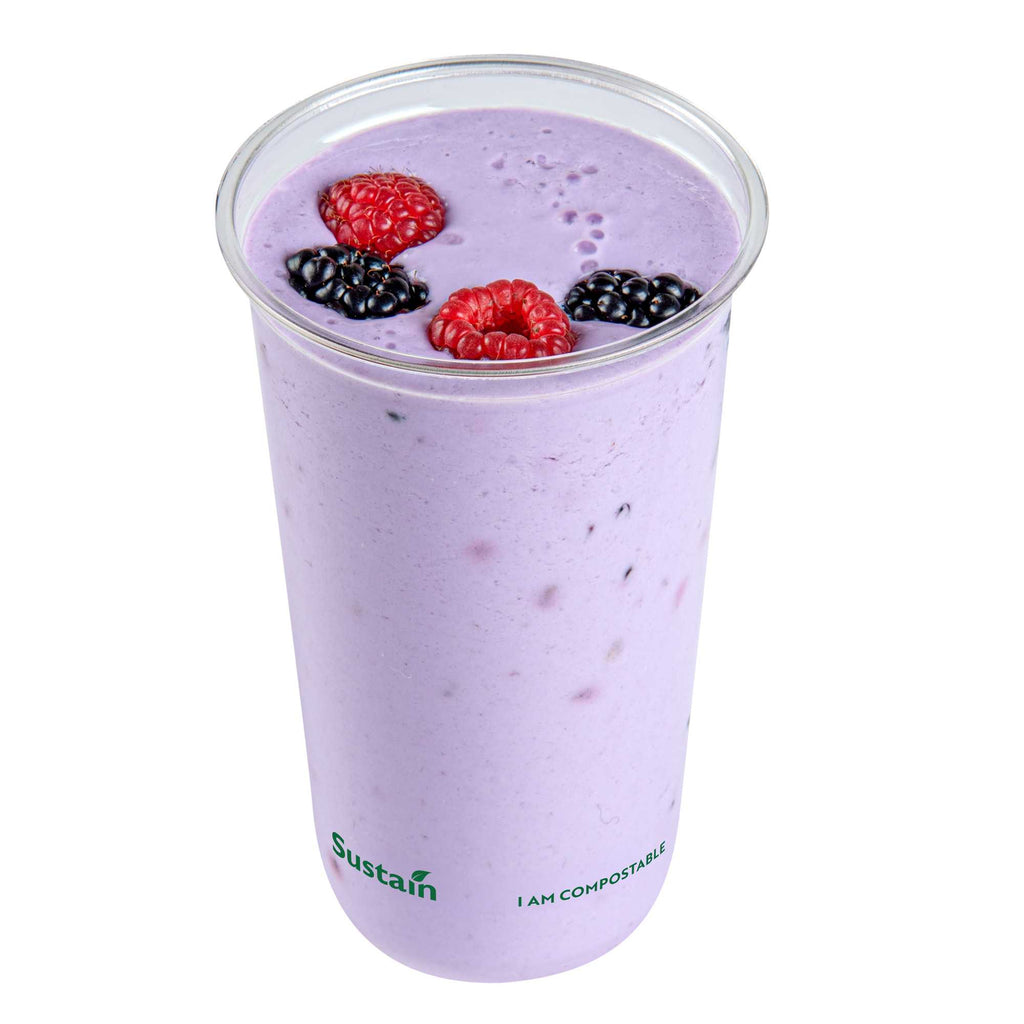 Sustain 24 oz U-Shape Clear PLA Plastic Drinking Cup - Compostable, Rounded Bottom - 3 1/2" x 3 1/2" x 6" - 100 count box