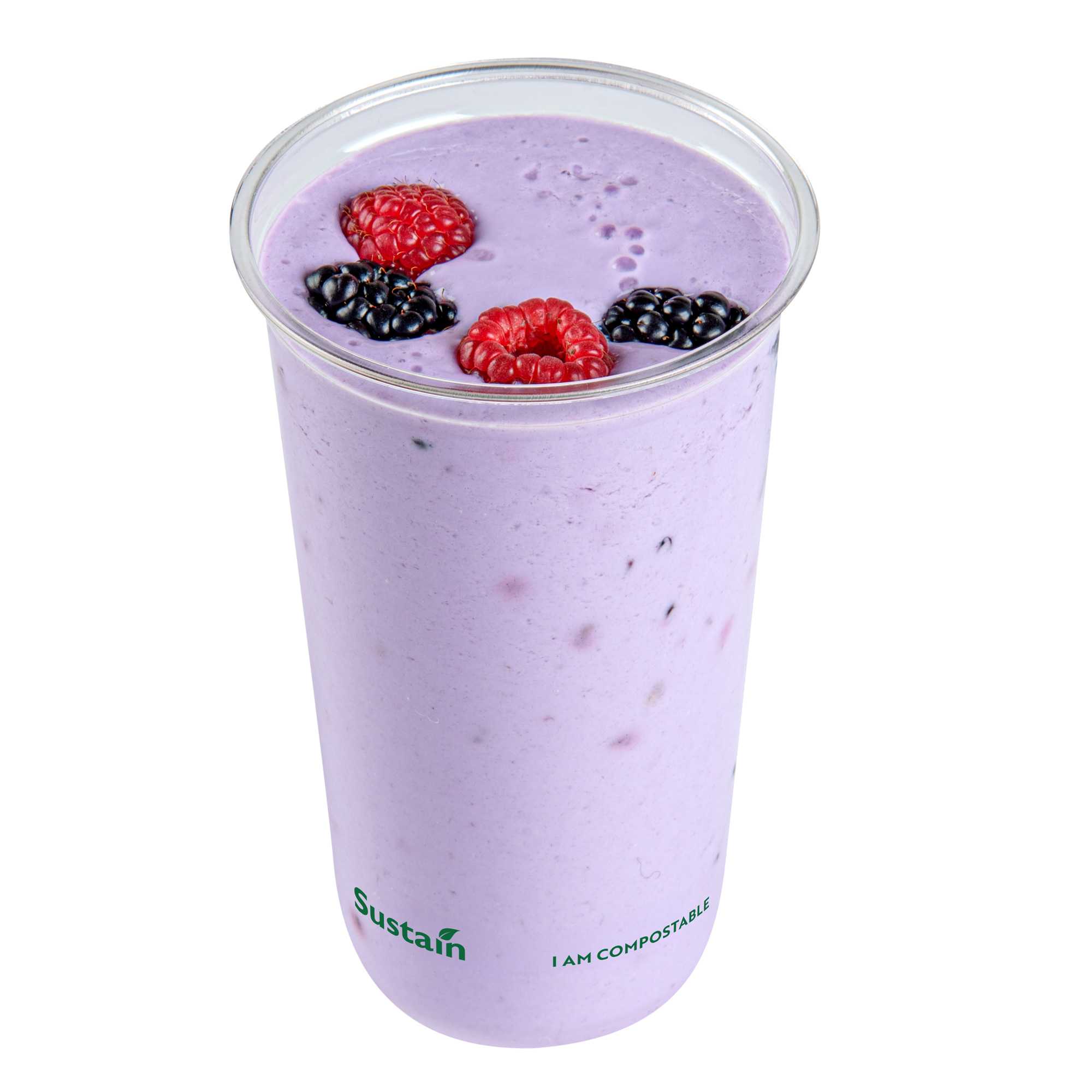 Sustain 24 oz U-Shape Clear PLA Plastic Drinking Cup - Compostable, Rounded Bottom - 3 1/2" x 3 1/2" x 6" - 1000 count box