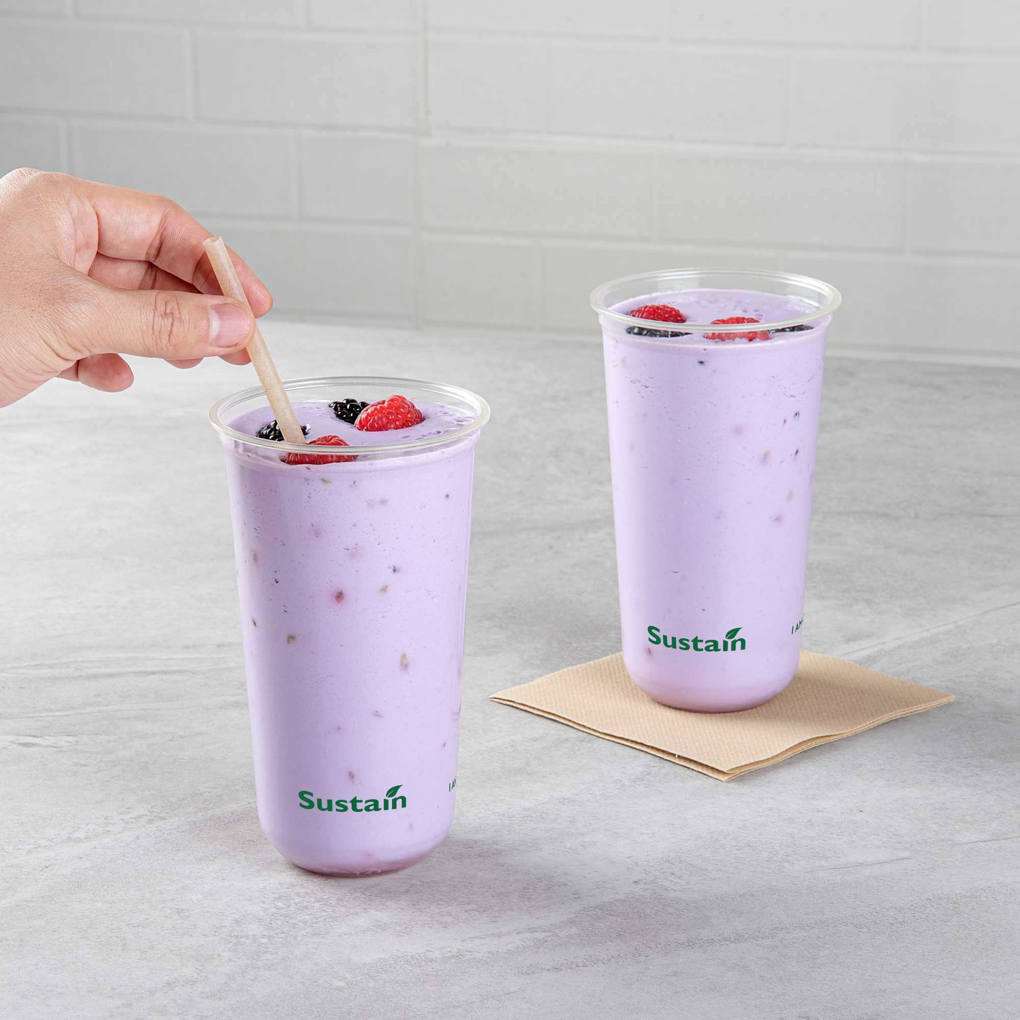 Sustain 24 oz U-Shape Clear PLA Plastic Drinking Cup - Compostable, Rounded Bottom - 3 1/2" x 3 1/2" x 6" - 1000 count box