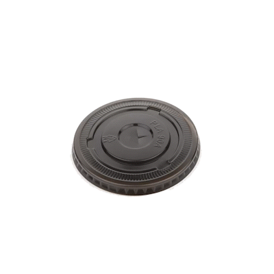 Sustain Round Black PLA Plastic Flat Lid - Fits 12, 16, and 24 oz, Compostable - 3 1/2" x 3 1/2" x 1/4" - 100 count box