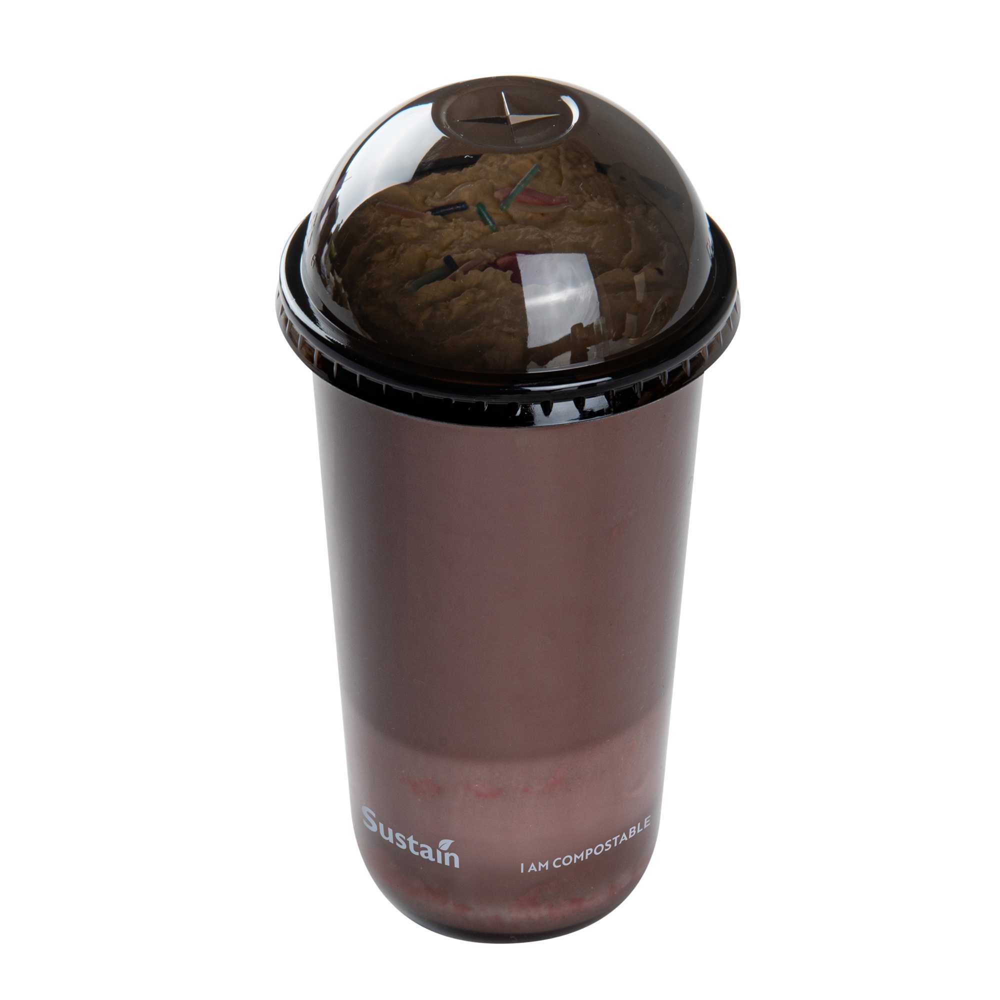 Sustain Round Black PLA Plastic Dome Lid - Fits 12, 16, and 24 oz, Compostable - 3 1/2" x 3 1/2" x 1 3/4" - 100 count box
