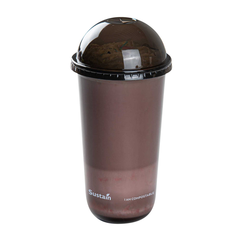 Sustain Round Black PLA Plastic Dome Lid - Fits 12, 16, and 24 oz, Compostable - 3 1/2" x 3 1/2" x 1 3/4" - 100 count box